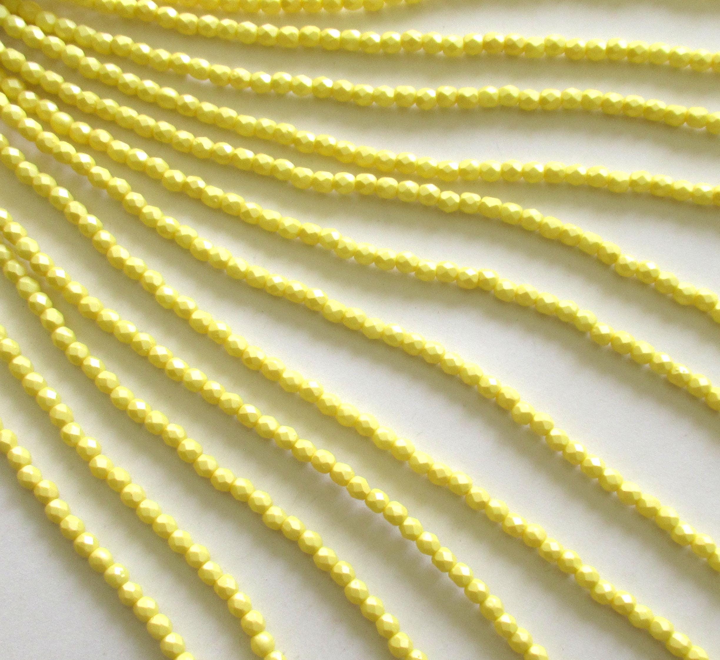 50 4mm Czech glass beads - opaque bright Powdery Pastel Yellow - fire polished faceted round beads - C0018 - Glorious Glass Beads
