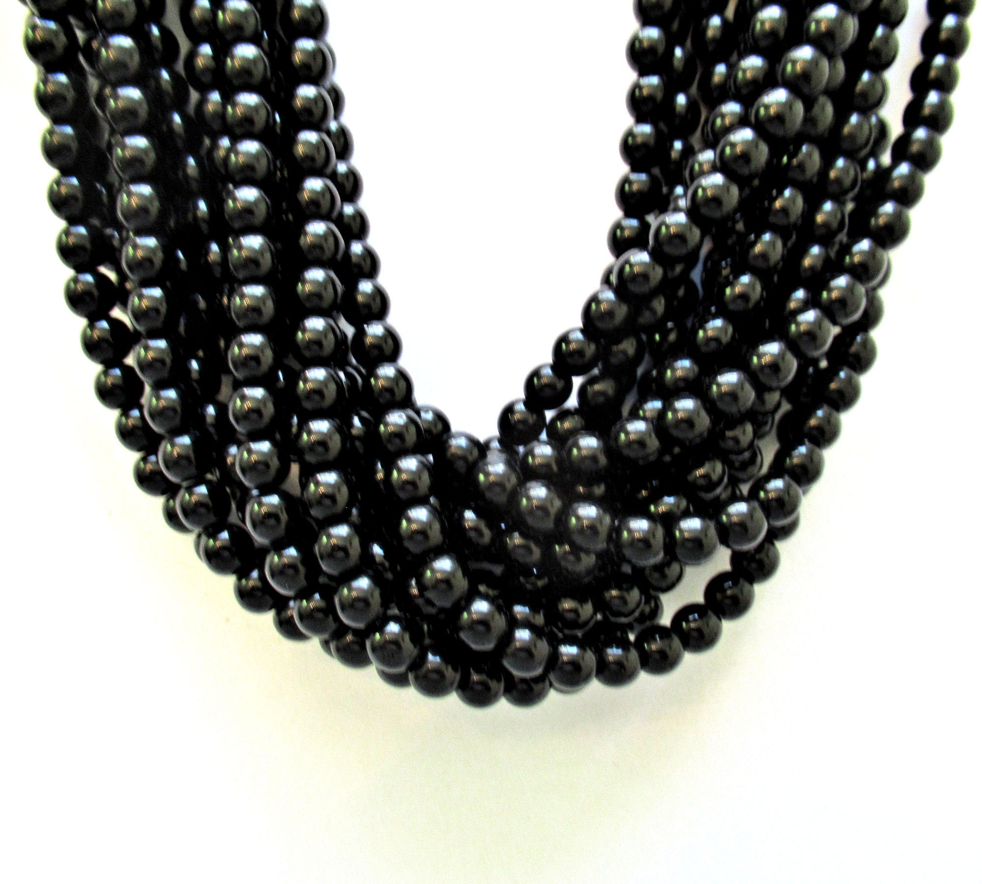50 6mm Czech glass druk beads - Jet Black smooth round druks - C0026