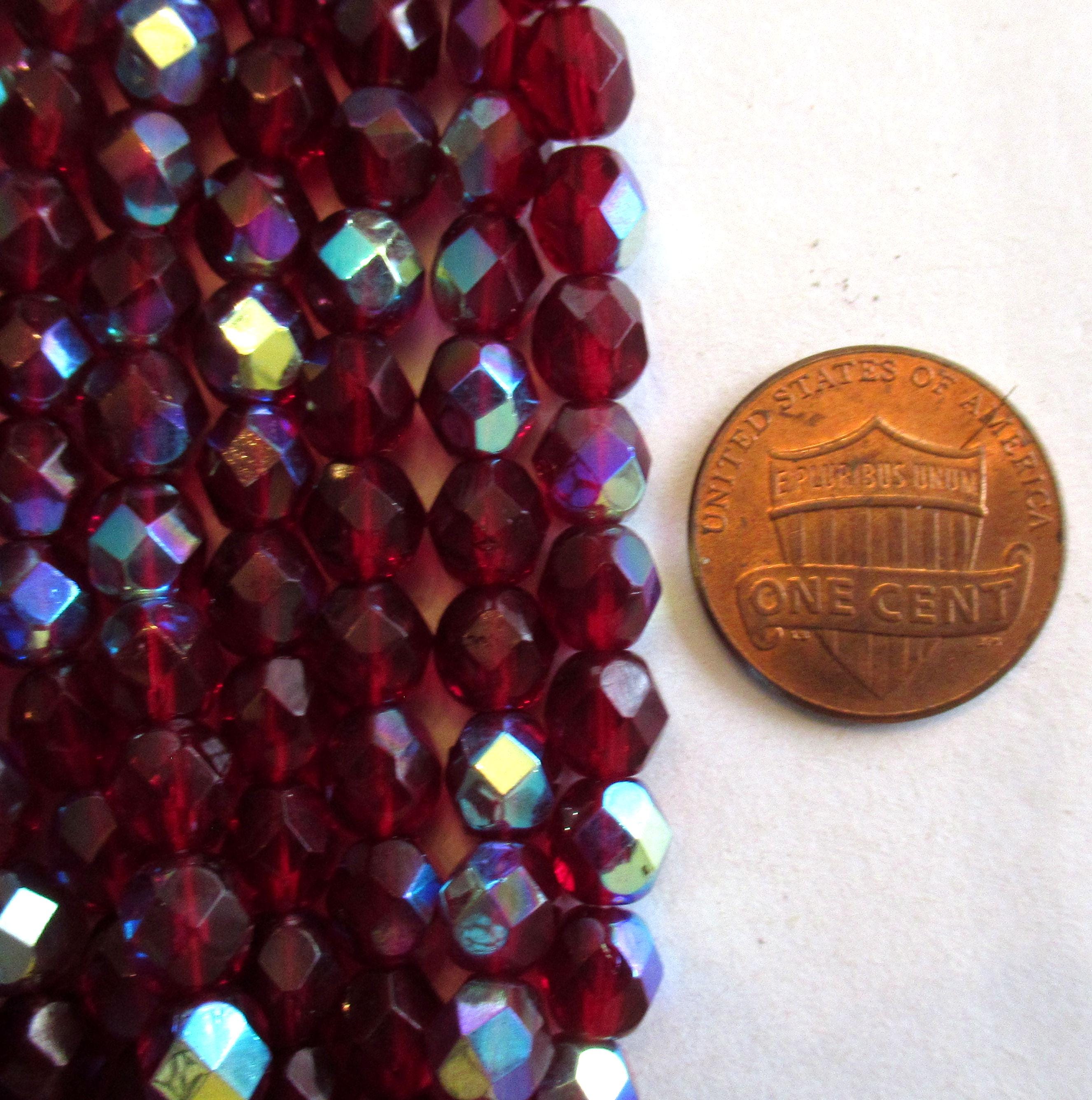 25 6mm garnet Czech glass beads - garnet ruby red ab beads - faceted fire polished round beads - C0055