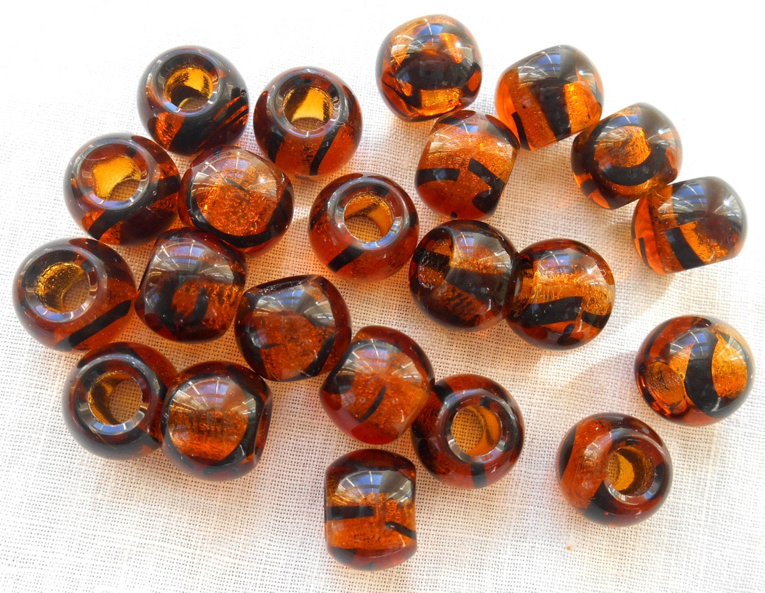 Six 12mm round Tortoiseshell, Tortoise Shell, Topaz Brown Czech glass big hole druk beads, 4.5mm large holes, C4801