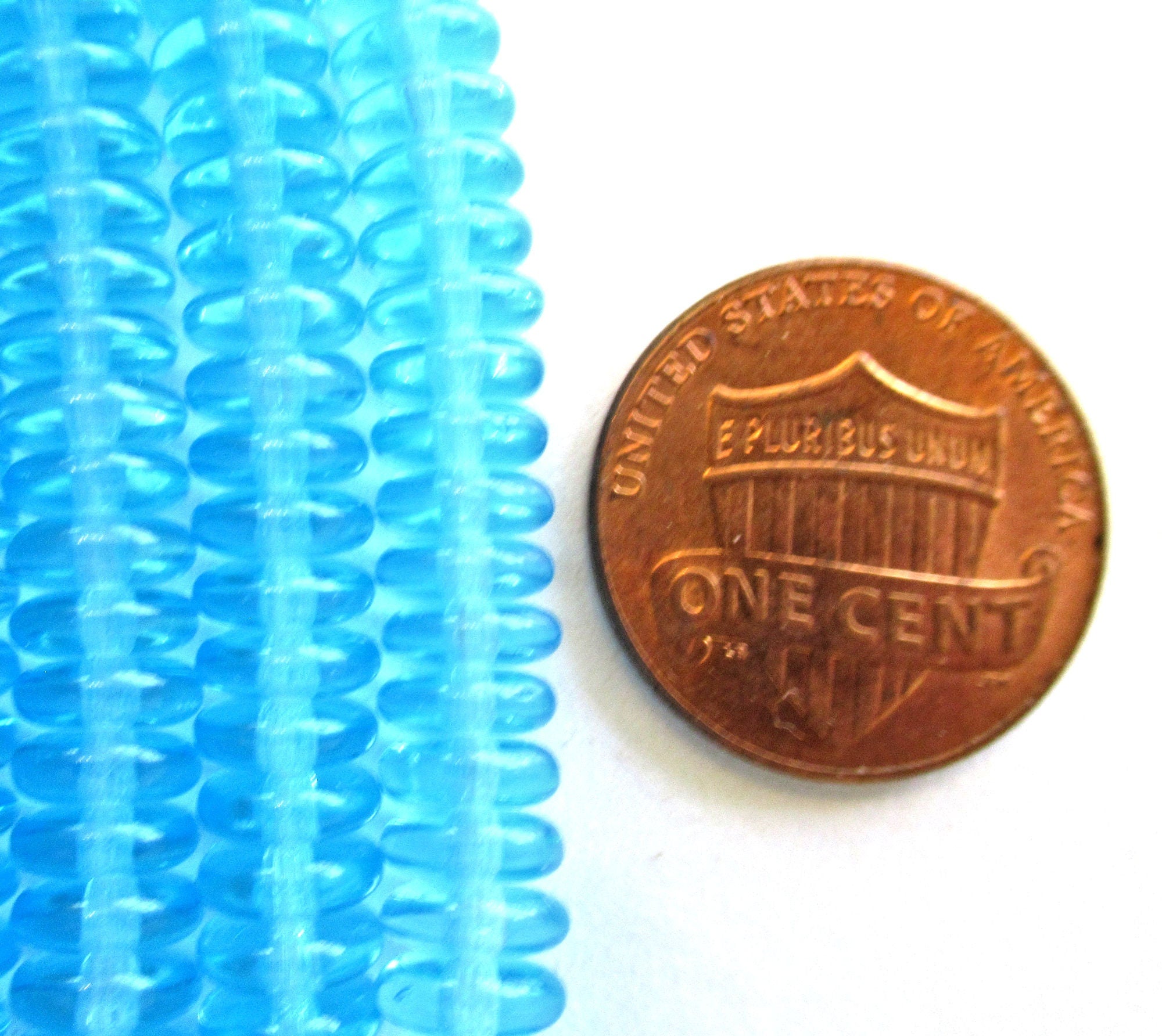 Lot of 50 6mm Czech glass rondelle beads - transparent aqua blue flat spacers or rondelles C0054