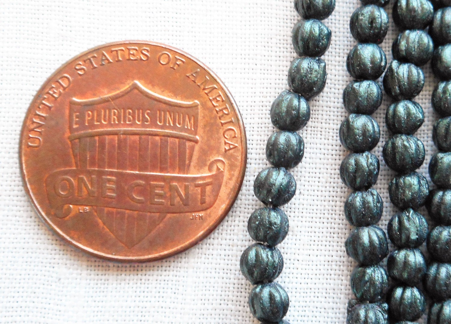 Lot of 100 3mm Forest Green, dark Sueded, Suede Metallic Green melon beads, Czech pressed glass beads C04150