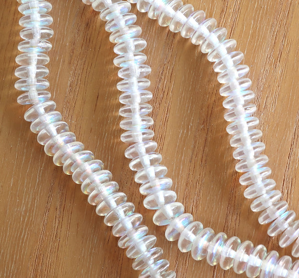Lot of 50 6mm Czech glass rondelle beads, crystal AB flat spacers or rondelles C7701