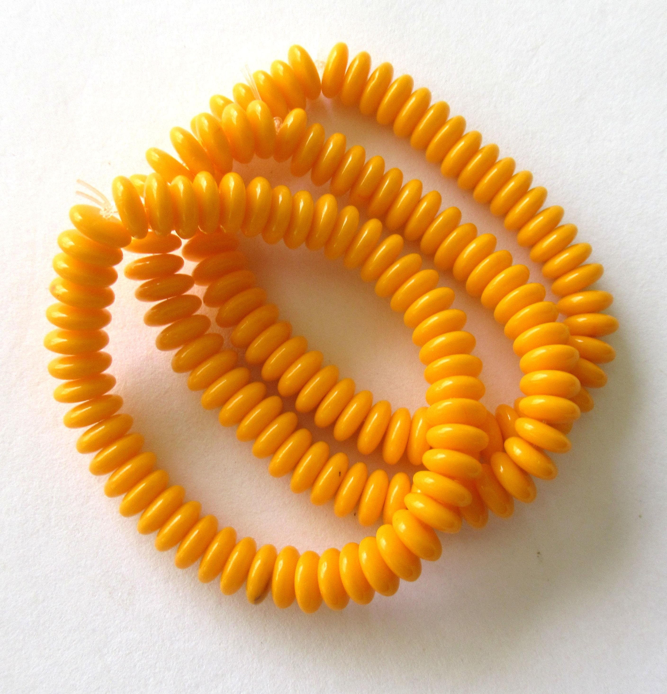 Lot of 50 6mm Czech glass rondelle spacer beads - opaque bright orange flat spacers or rondelles C0521