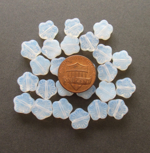 25 10mm Milky White Czech glass flower beads - pressed glass white floral beads - C0066