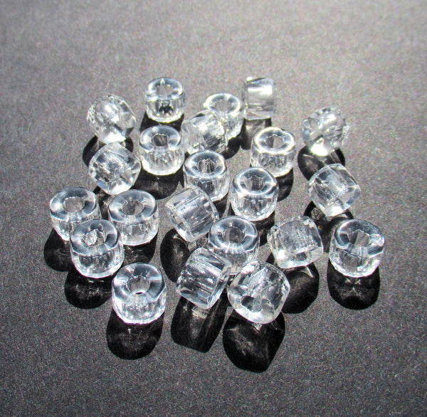 25 9mm Czech glass faceted pony or roller beads - crystal clear - large hole glass crow beads C0381