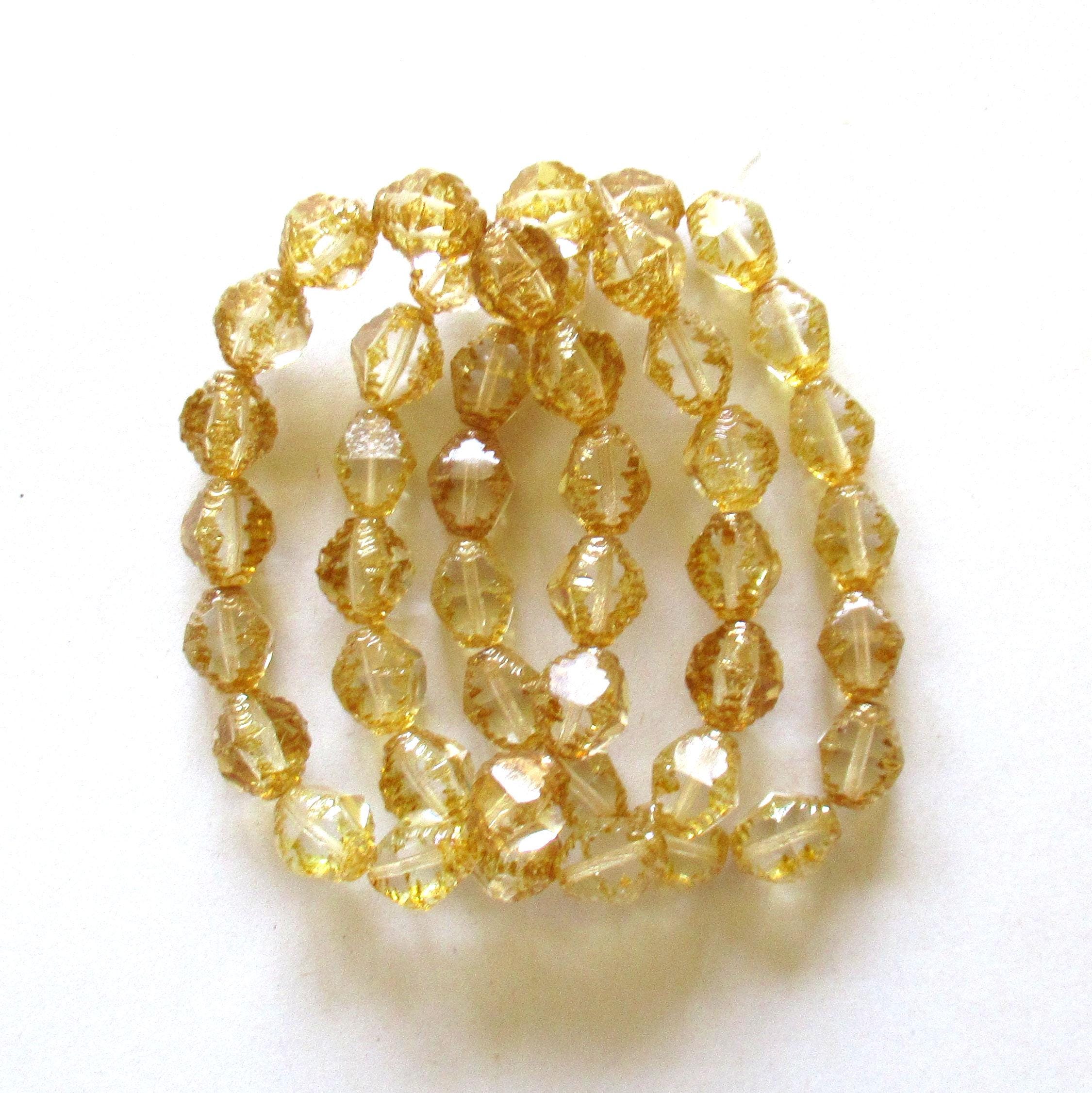 15 Czech glass bicone beads - 10mm - crystal clear with picasso accents - carved notched beads - C00053