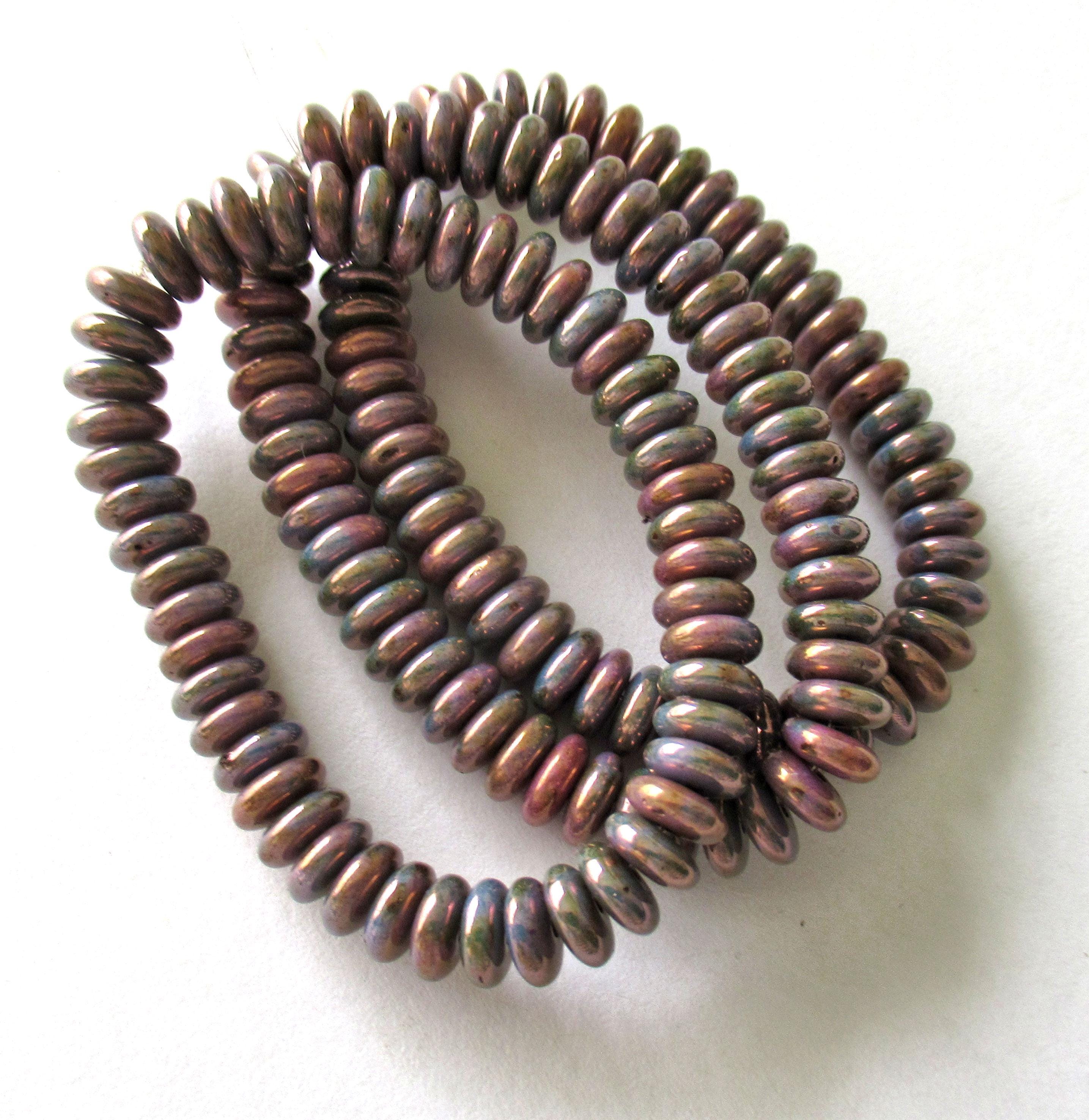 Lot of 50 6mm Czech glass rondelle spacer beads - opaque blue beads with purple luster iris finish - flat spacers or rondelles C00521