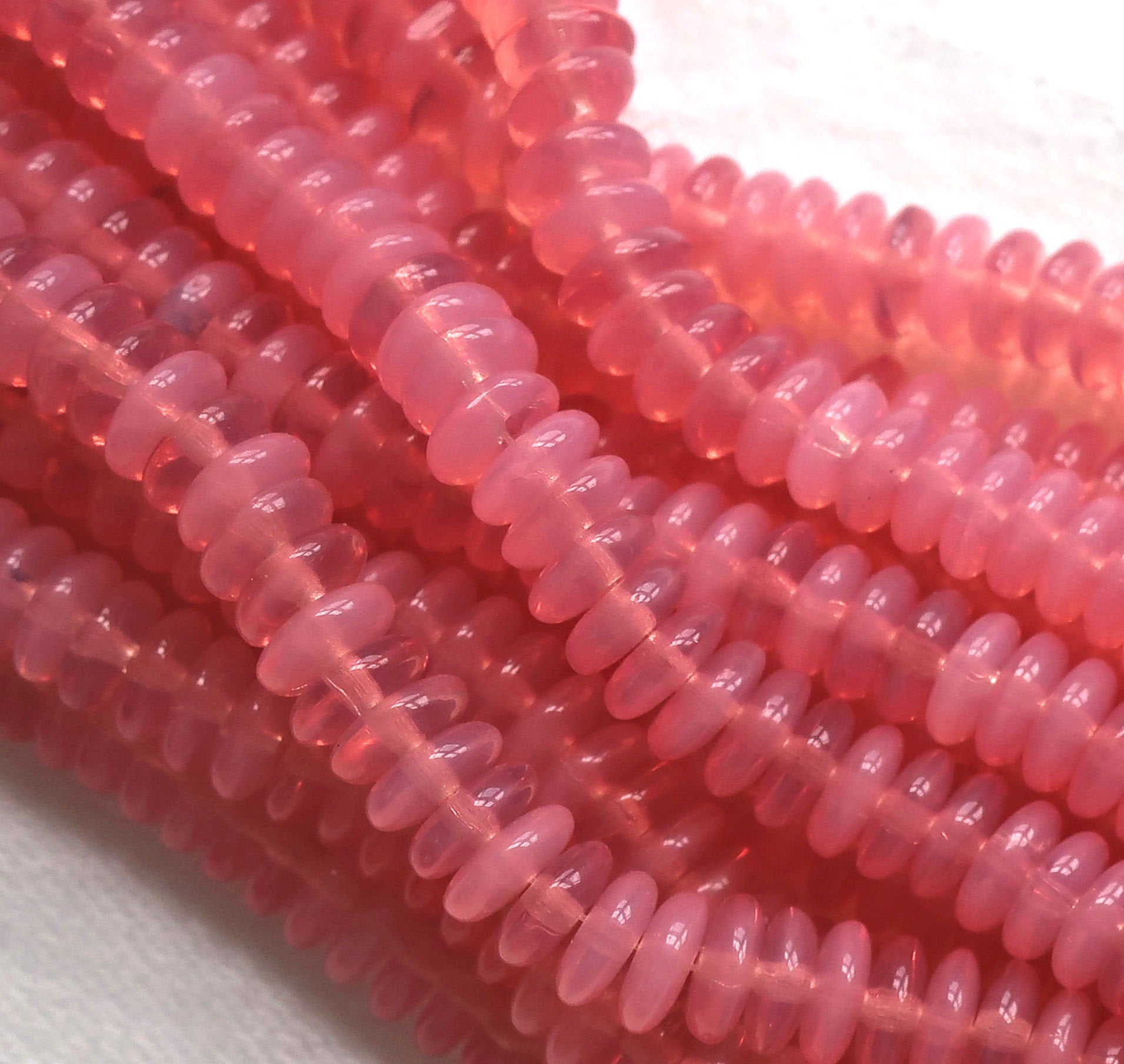 Lot of 50 6mm Czech glass rondelle beads, milky pink flat spacers or rondelles C0078