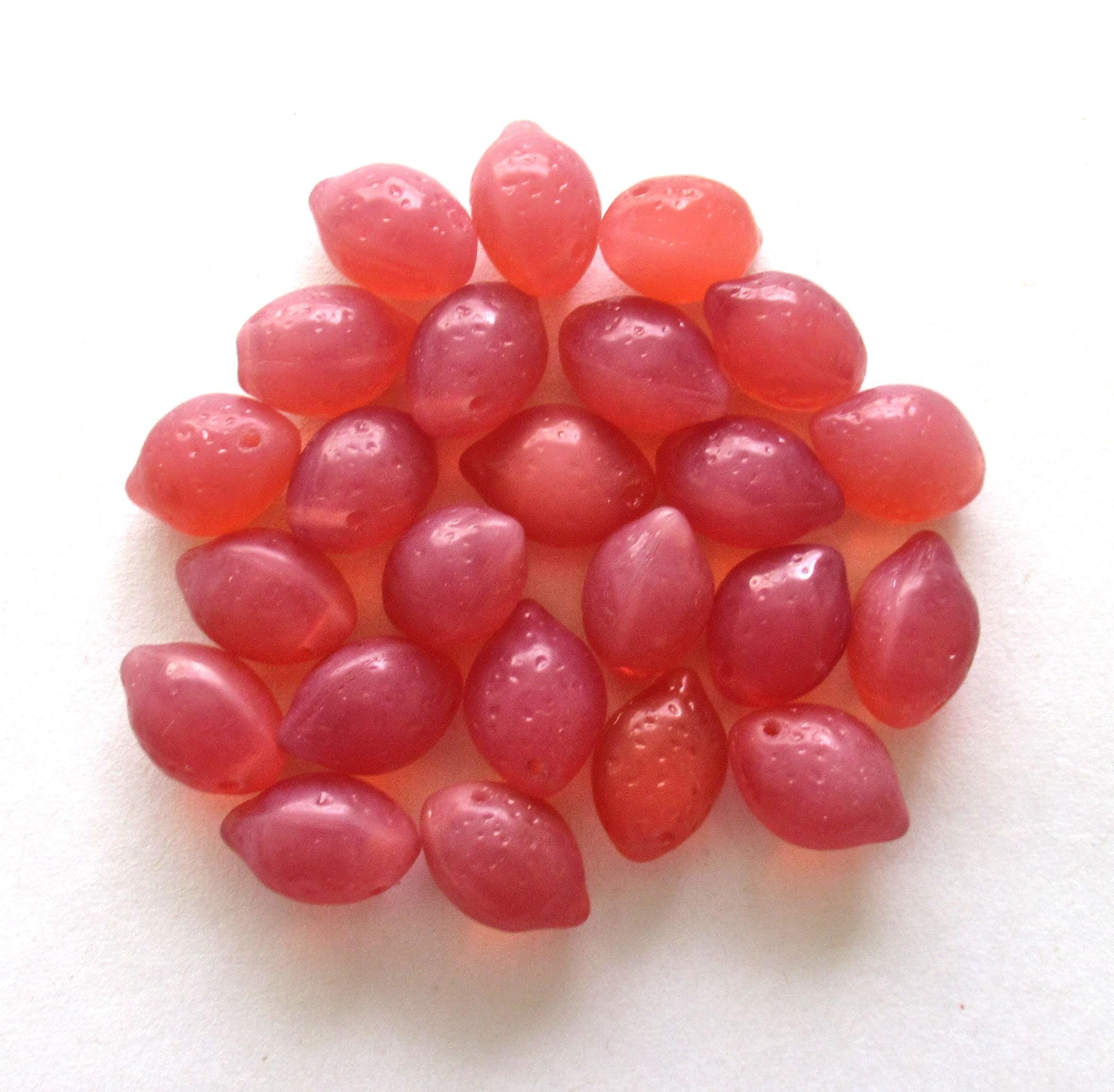 Lemon shaped drop beads - 14 x 10mm - milky pink opal - side drilled - pressed Czech glass beads - 10 pieces - C00831