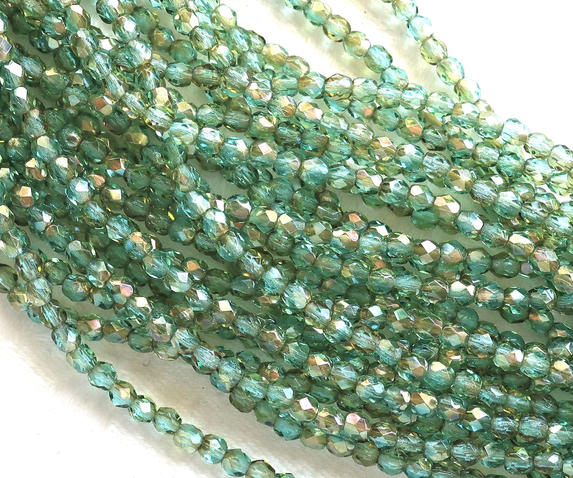50 3mm Aquamarine Blue Celsian Czech glass beads, round, faceted fire polished beads, C0006