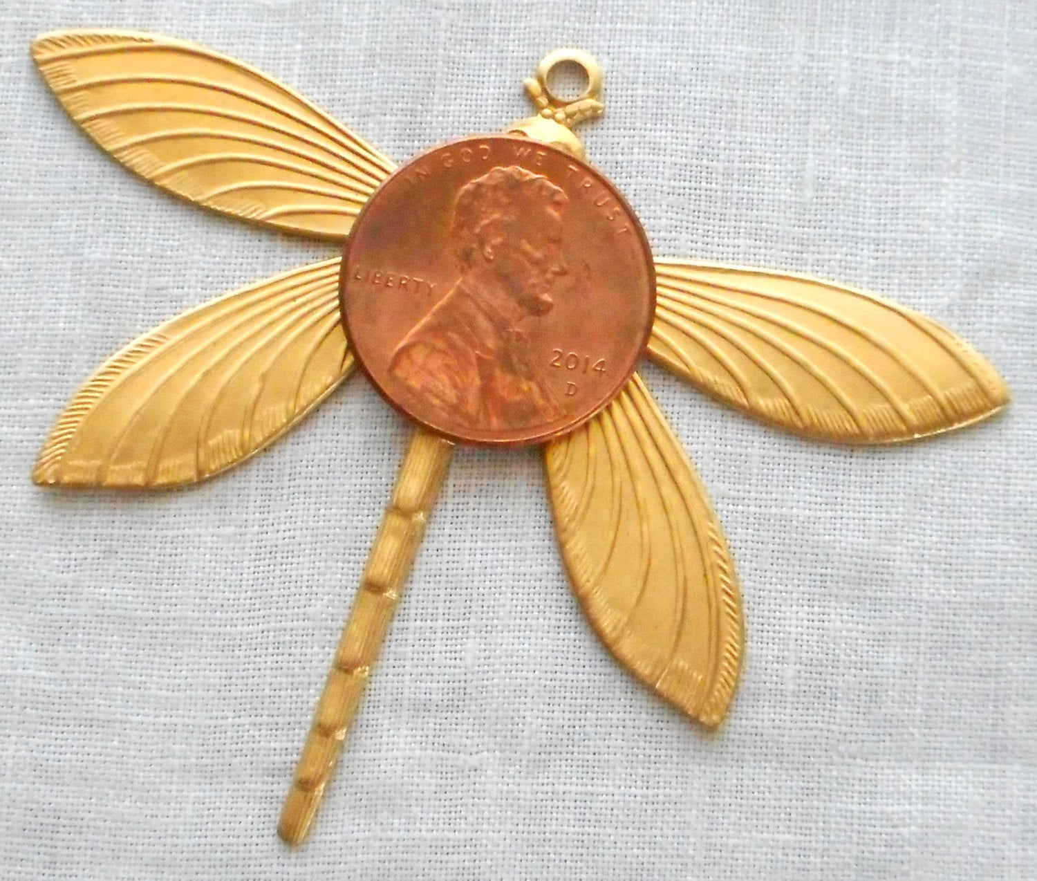 1 large large brass stamping, art nouveau deco dragonfly, pendant, charm, 69mm x 49mm, made in the USA C0701 - Glorious Glass Beads
