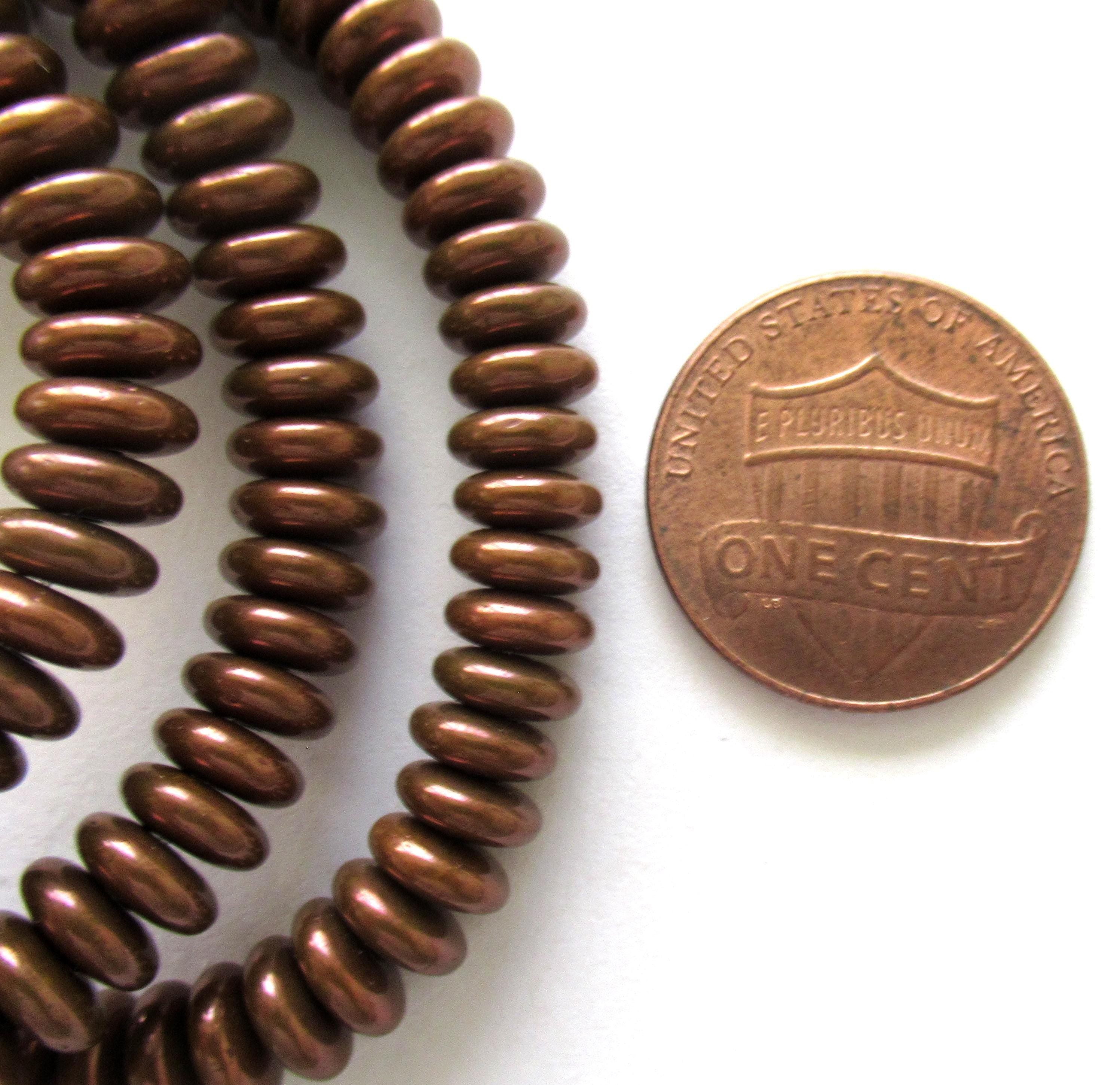Lot of 50 6mm Czech glass rondelle spacer beads - opaque dark bronze flat spacers or rondelles C0521