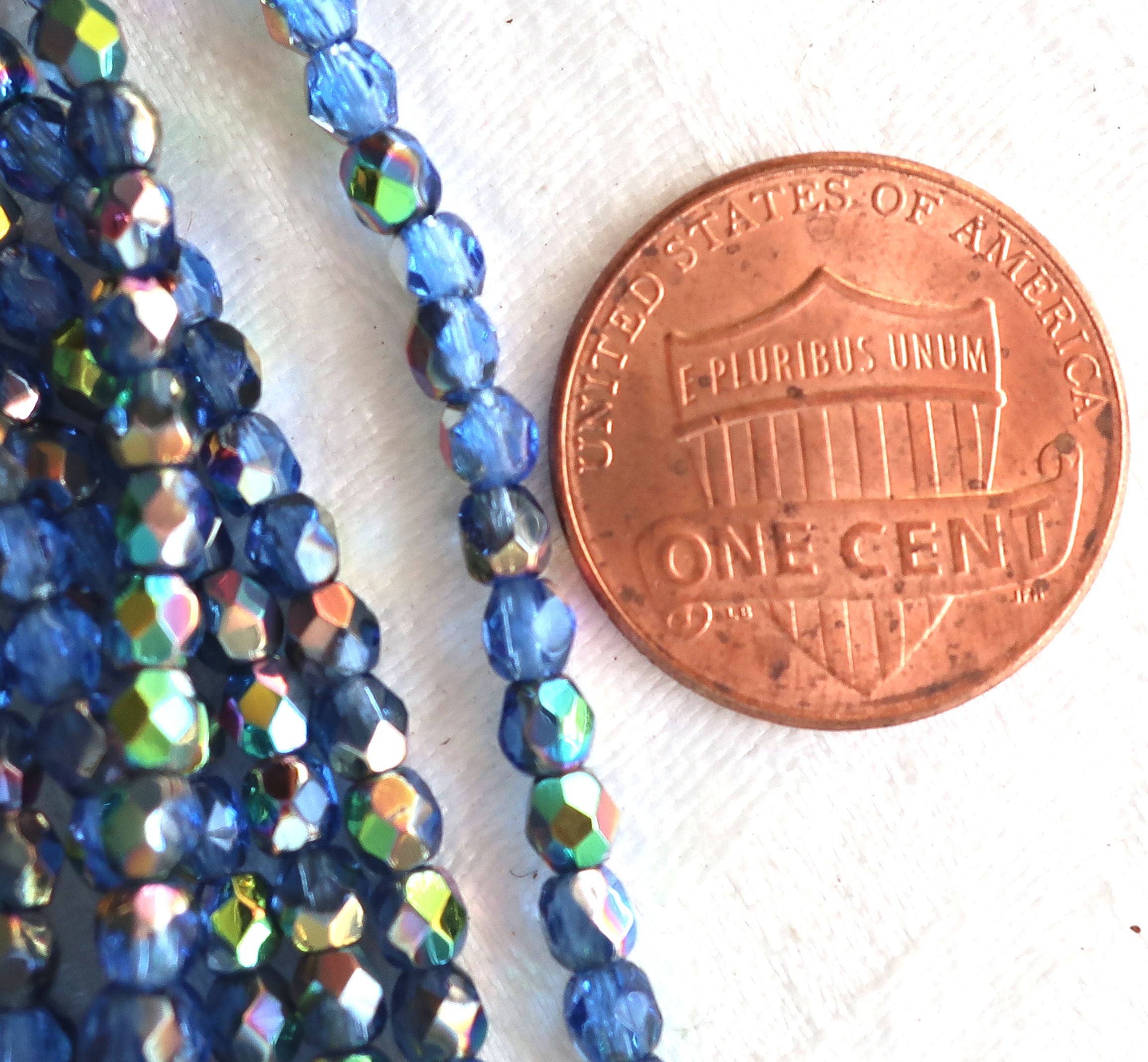 Lot of 50 3mm Sapphire Blue Vitral Czech glass beads, firepolished faceted round beads C8450