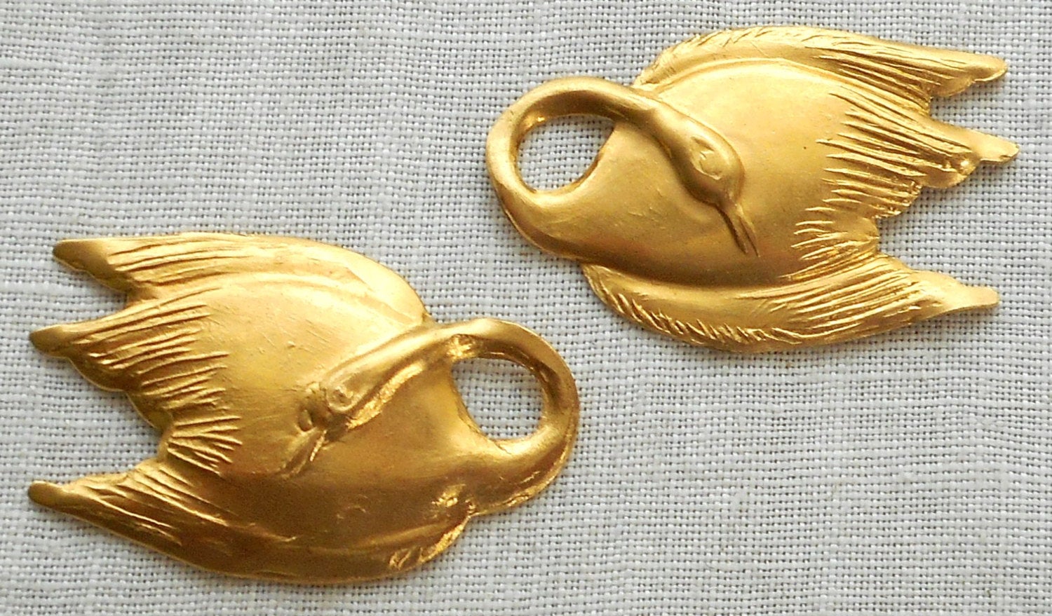 Two raw brass swan, swans, pendants, charms, brass stampings, 1" in by .625" in. made in the USA6301 - Glorious Glass Beads