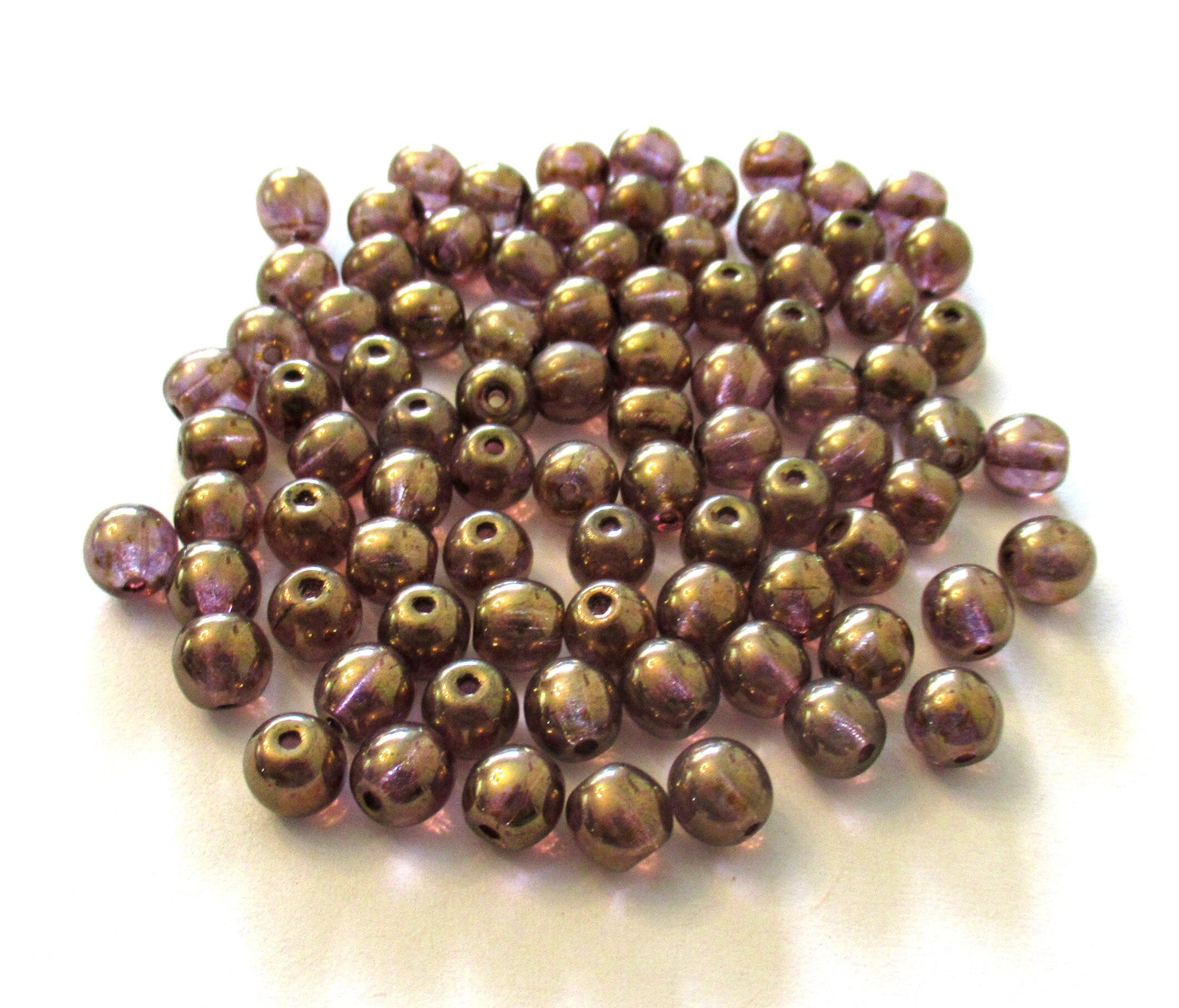 Lot of 50 6mm Czech glass druks - iridescent lumi brown smooth round druk beads C00121