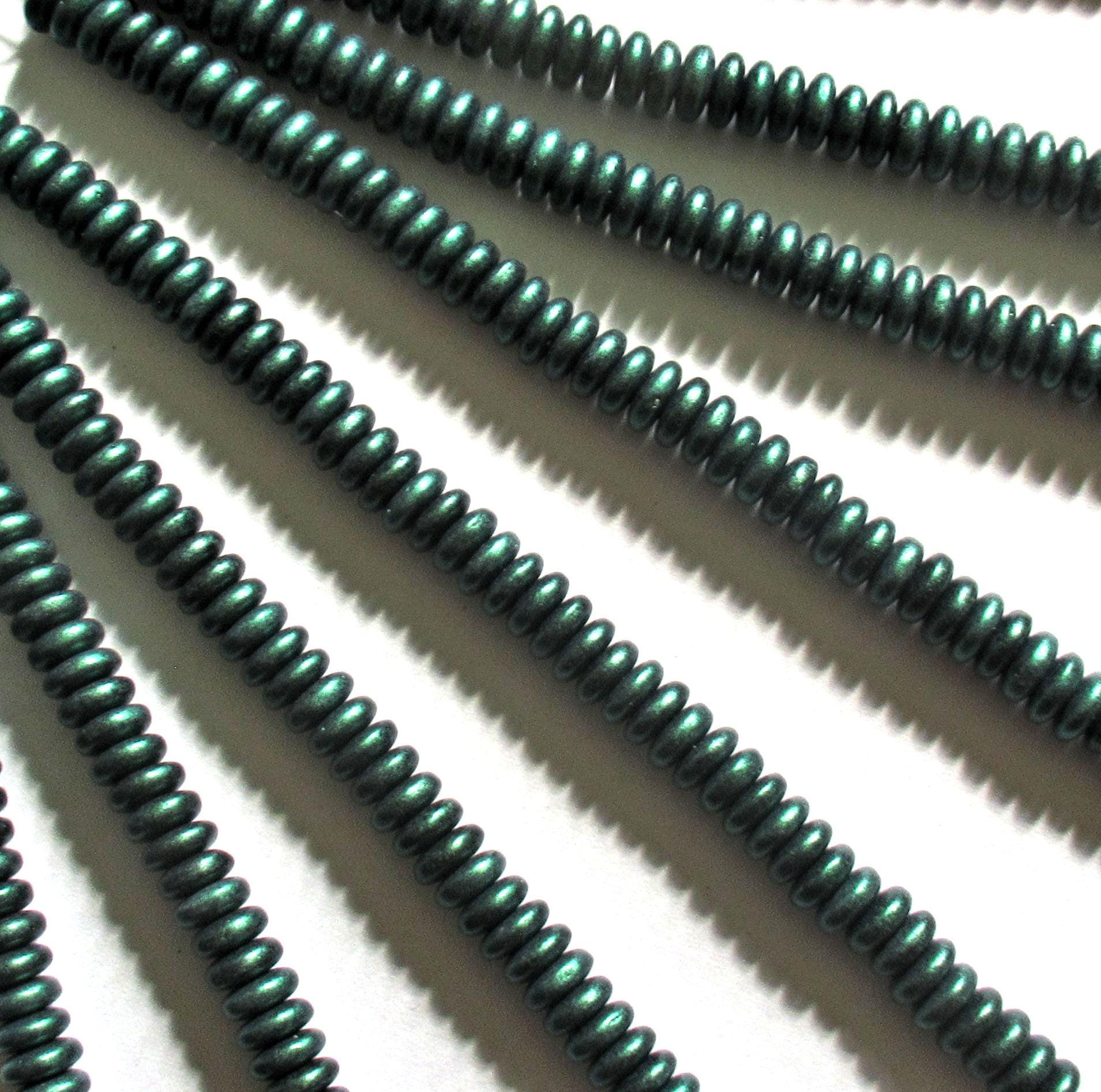 50 6mm Czech glass rondelle beads - matte metallic emerald green - flat spacers or rondelles - C0088
