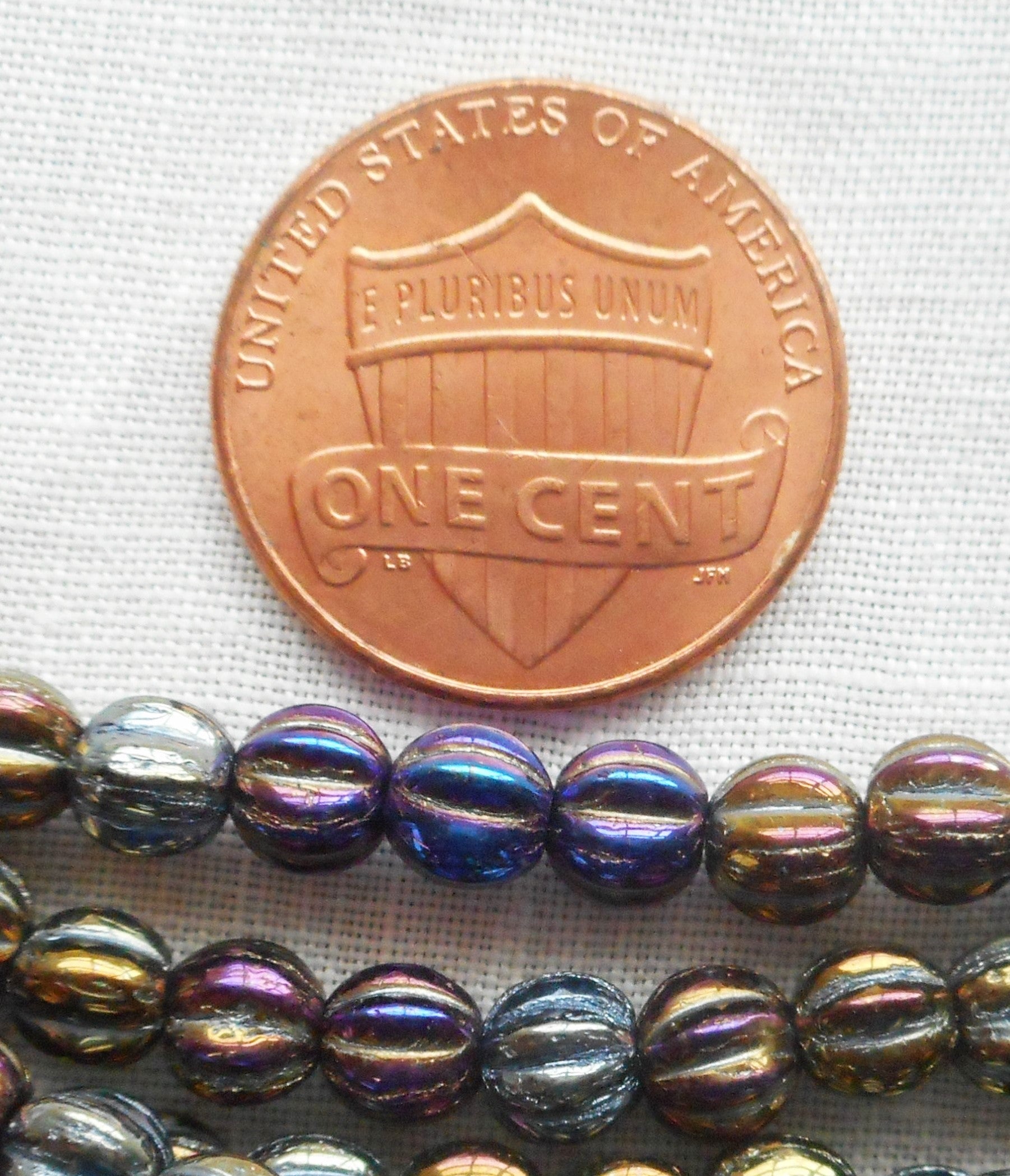 Fifty 5mm Brown Iris metallic glass melon beads, Czech pressed glass beads C0750
