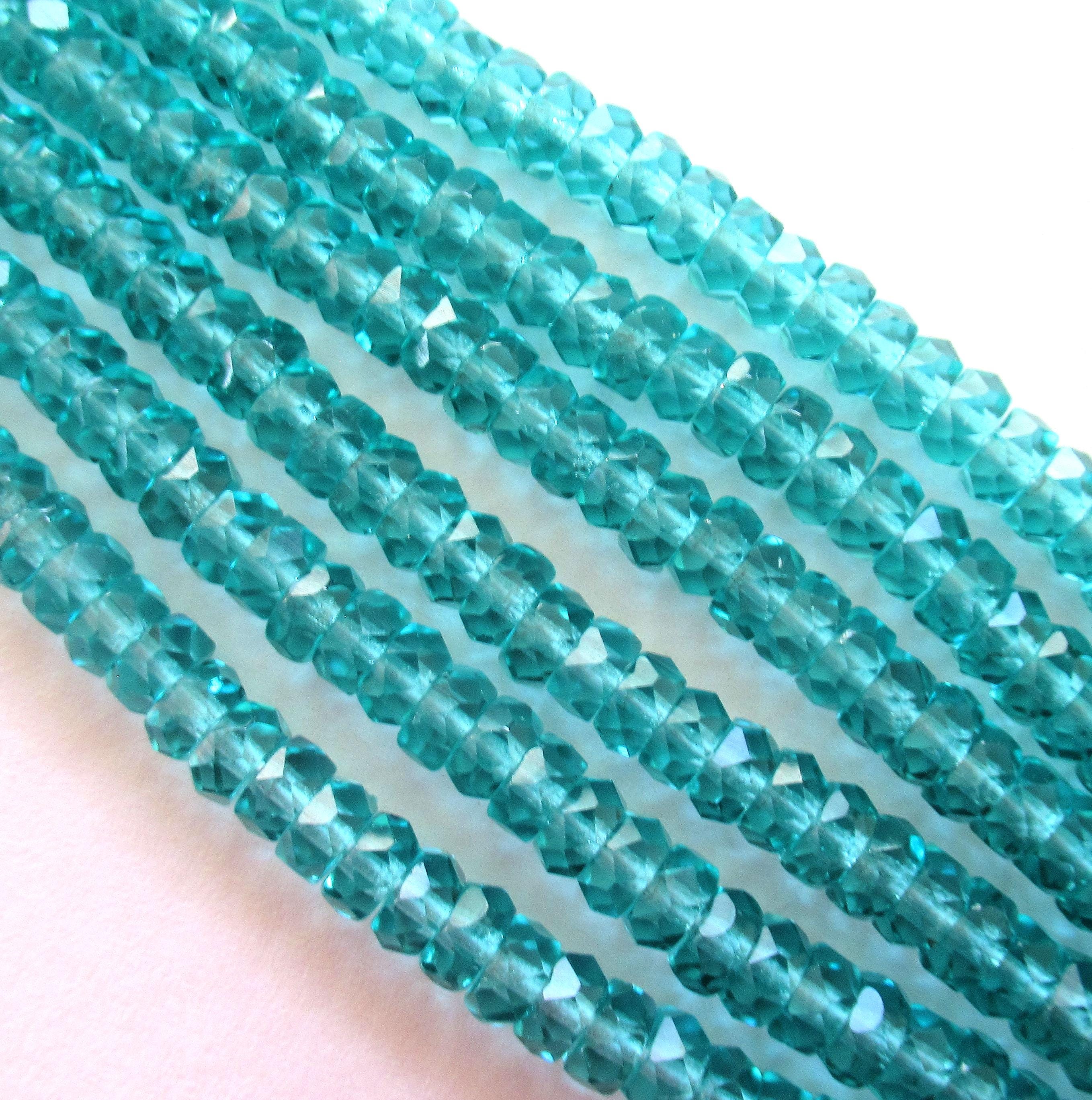 50 6 x 3mm Czech glass faceted rondelle beads - transparent light teal blue green spacers or rondelles C0097