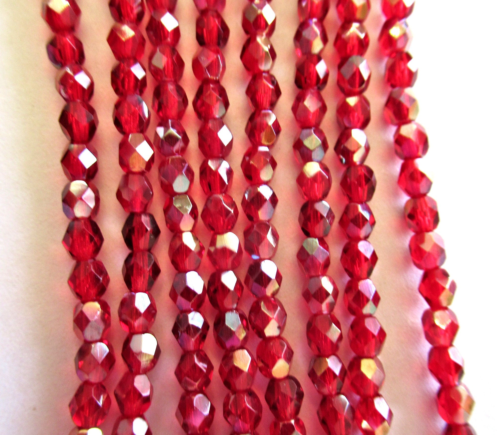 50 4mm Czech glass faceted beads - Ruby Red Celsian - fire polished round beads, C0007