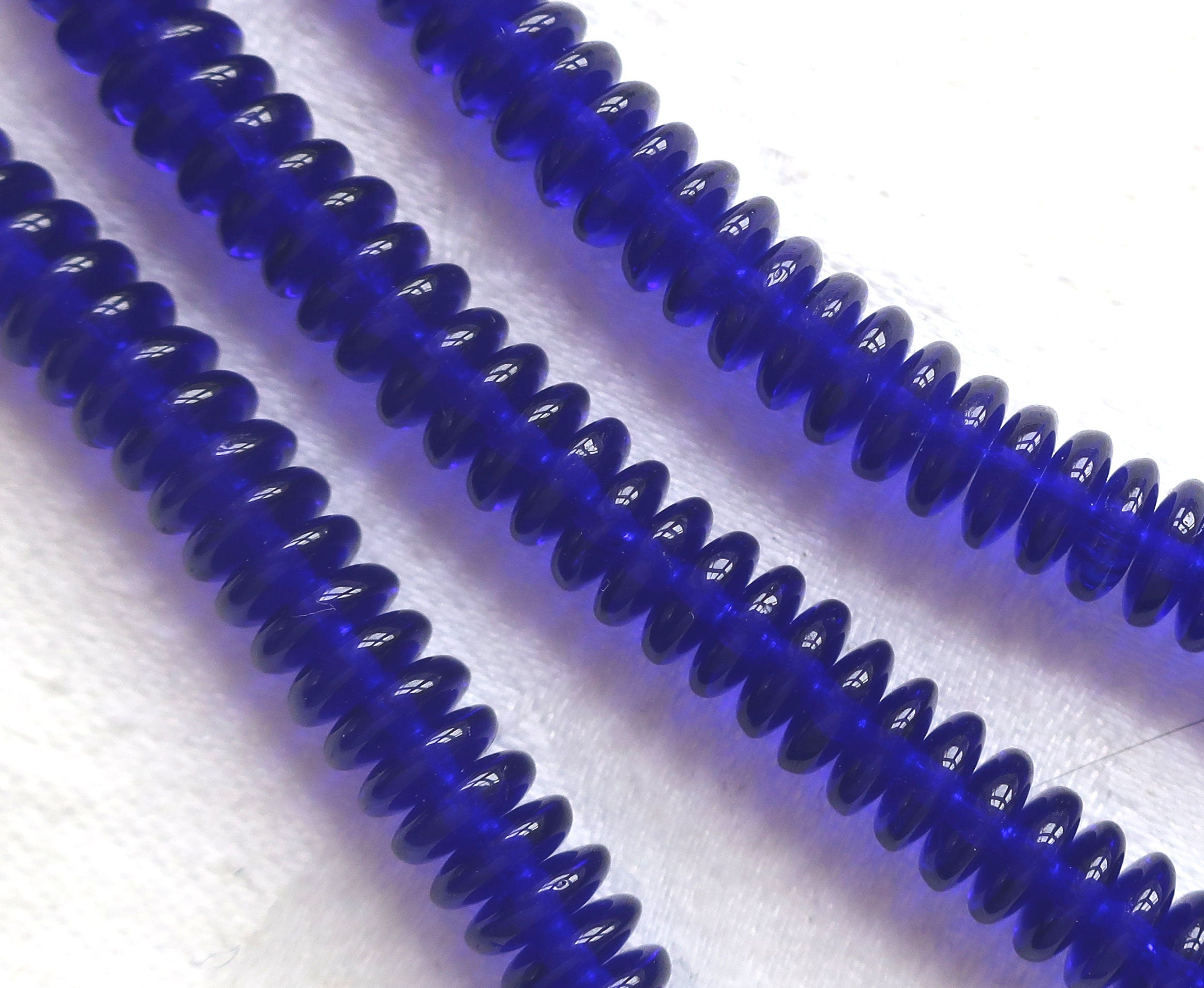 Lot of 50 6mm Czech glass rondelle beads, transparent cobalt blue flat spacers or rondelles C8801
