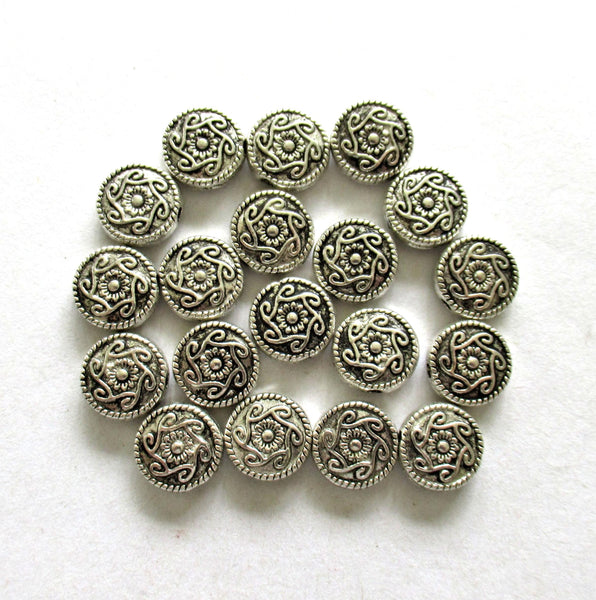 Antique Tibetan style - silver tone metal alloy beads - 10mm ornate coin beads - 20 pieces - C0098