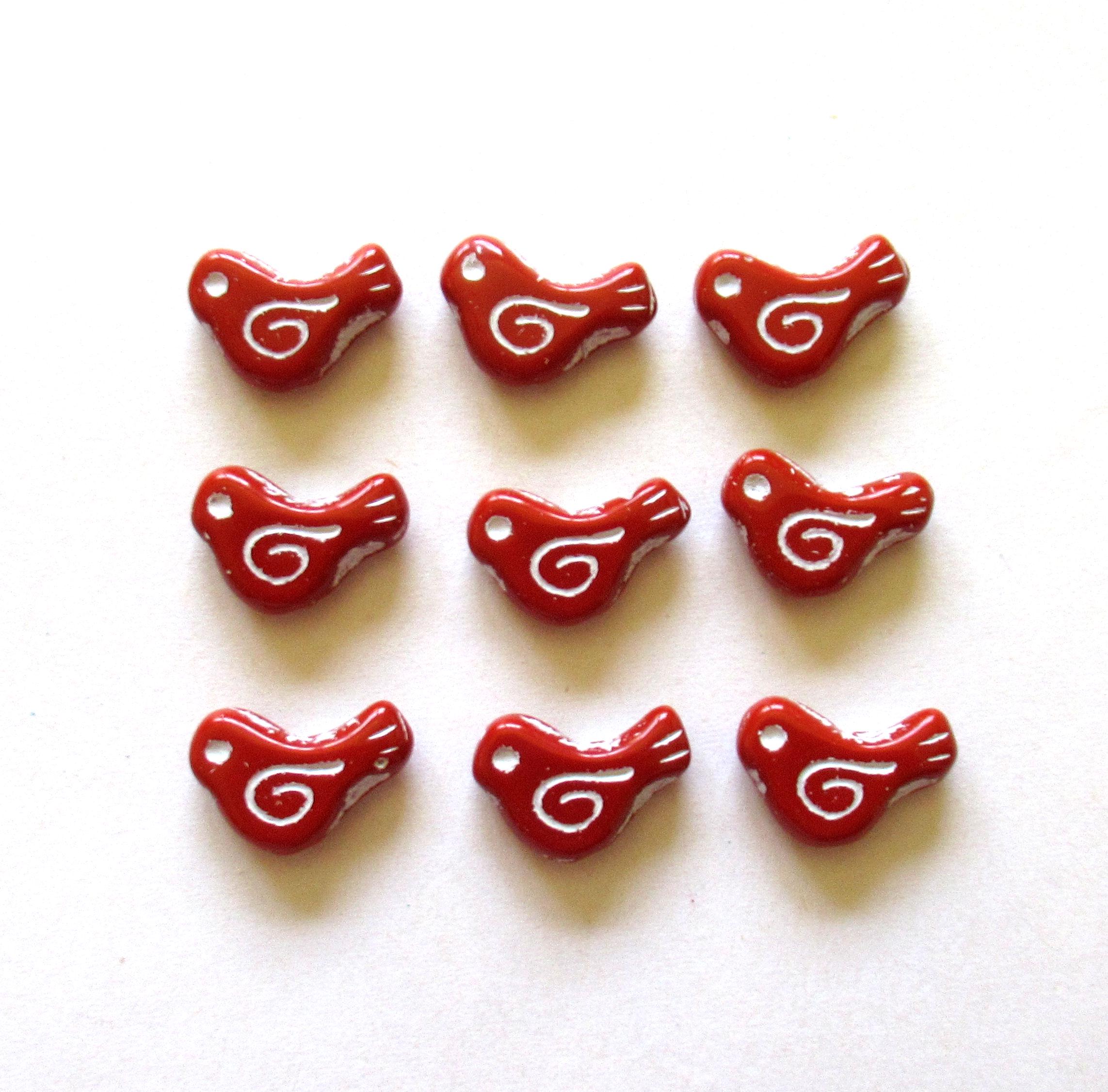 8 Czech glass bird beads - 12 x 16mm - opaque red with a white wash - C0621