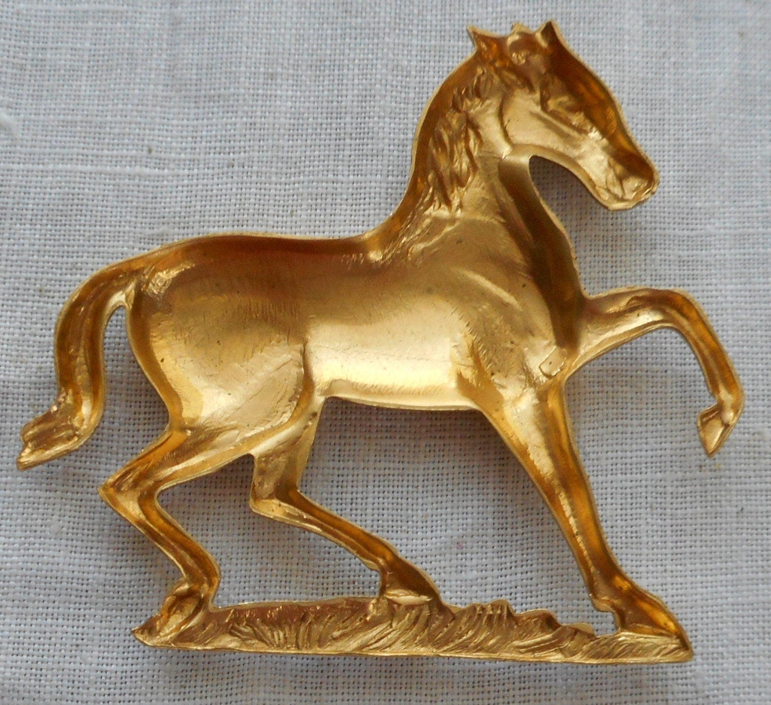 1 extra large horse raw brass stamping - pony pendant - connector - ornament - component - 3.25" in by 3.25" inches - made in the USA 00851 - Glorious Glass Beads