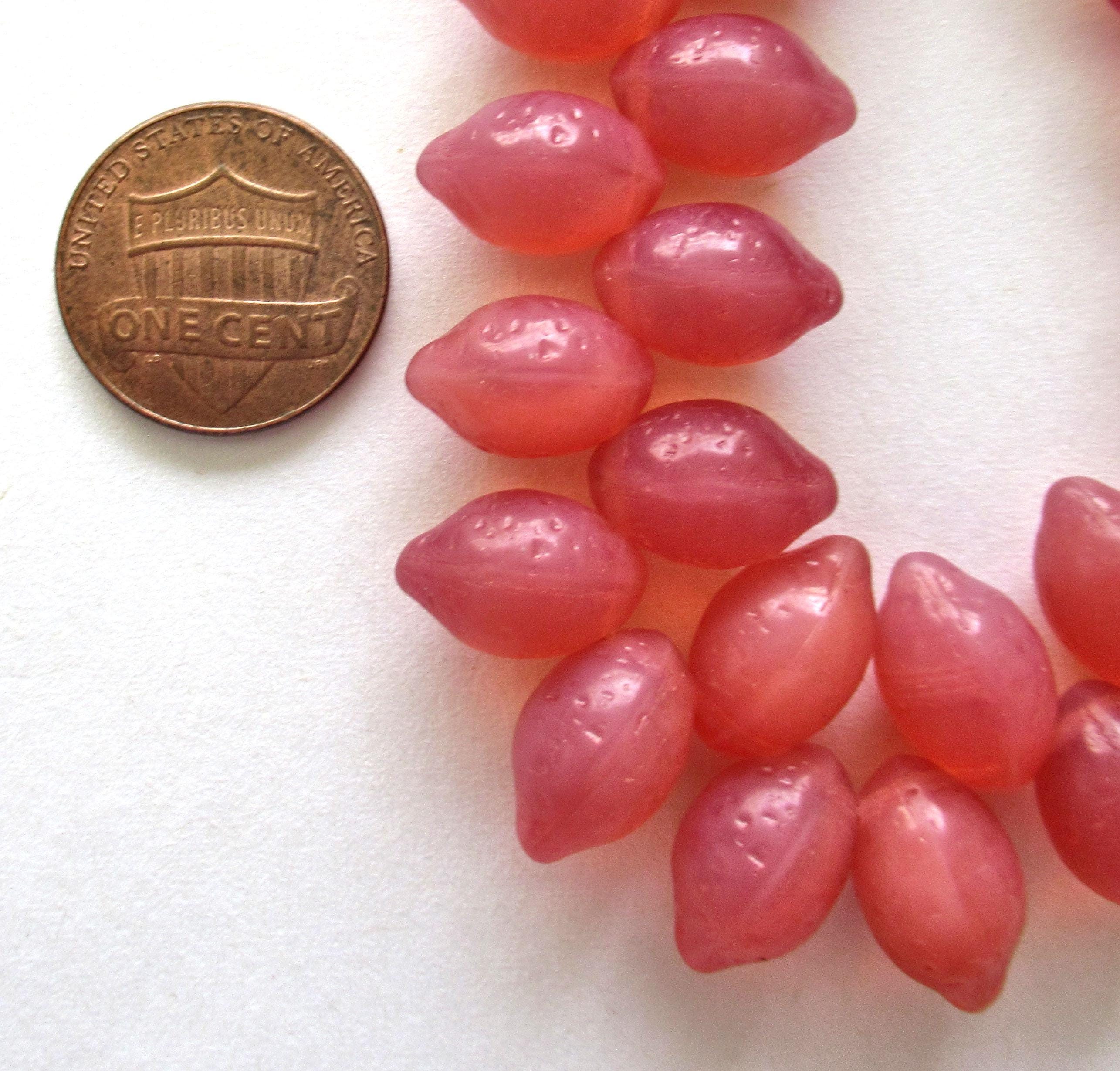 Lemon shaped drop beads - 14 x 10mm - milky pink opal - side drilled - pressed Czech glass beads - 10 pieces - C00831