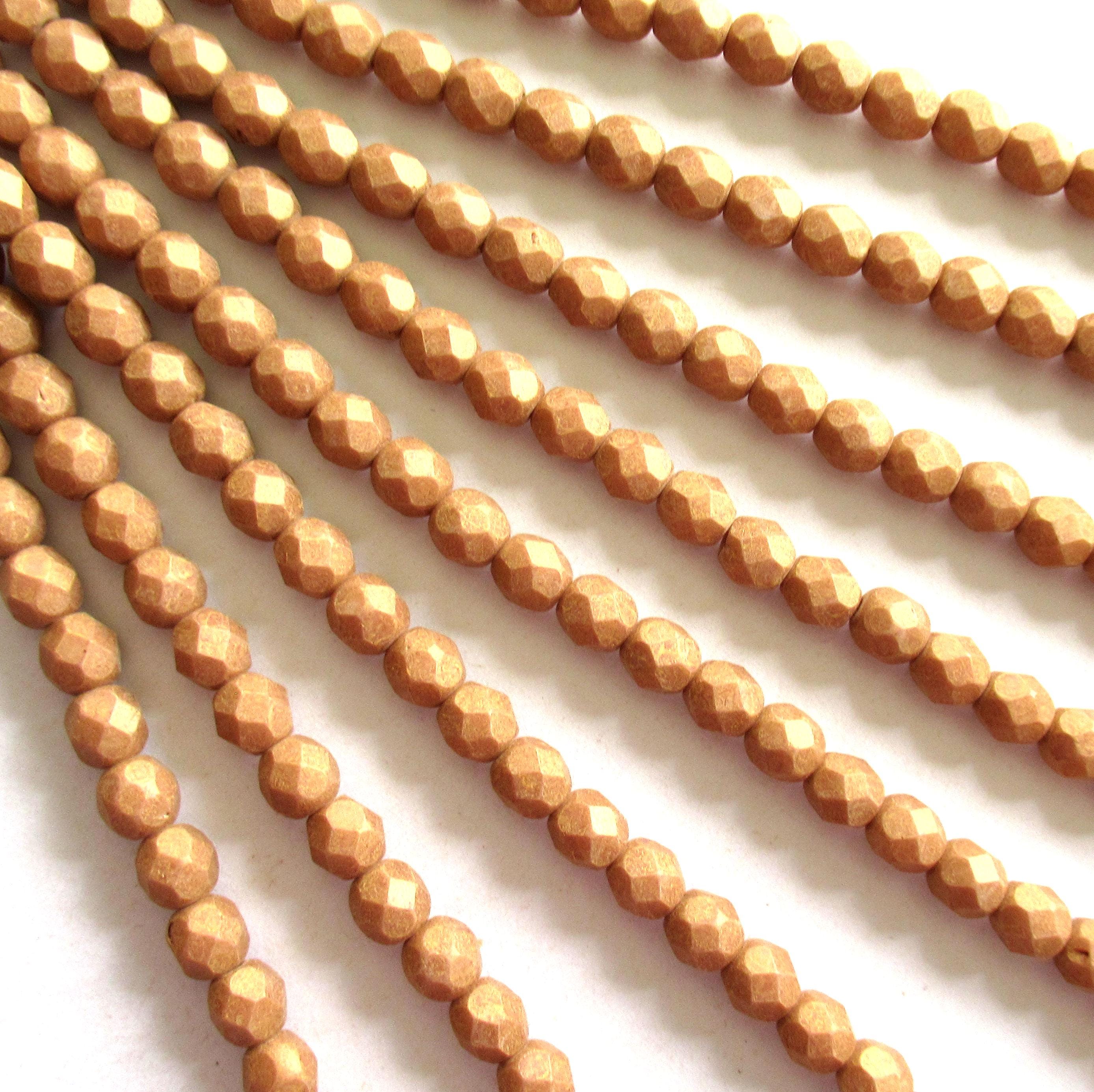 25 6mm Pacifica Macadamia Czech glass beads - opaque neutral tan or nut brown beads - faceted fire polished round beads - C0055