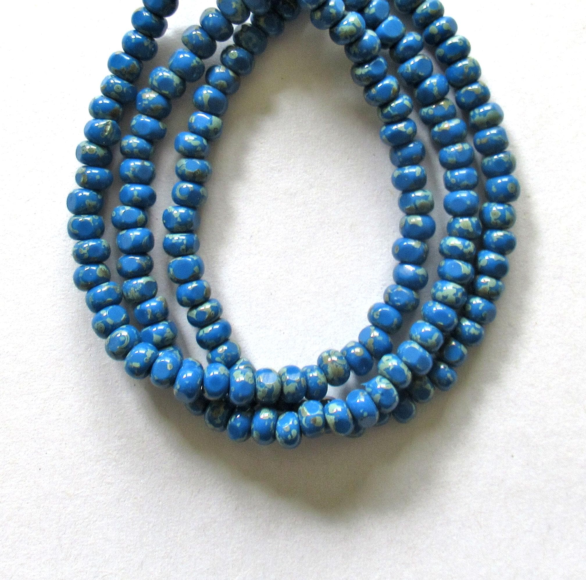 Fifty 6/0 tri cut faceted Czech glass seed beads - opaque light bright lapis blue picasso seed beads C0019