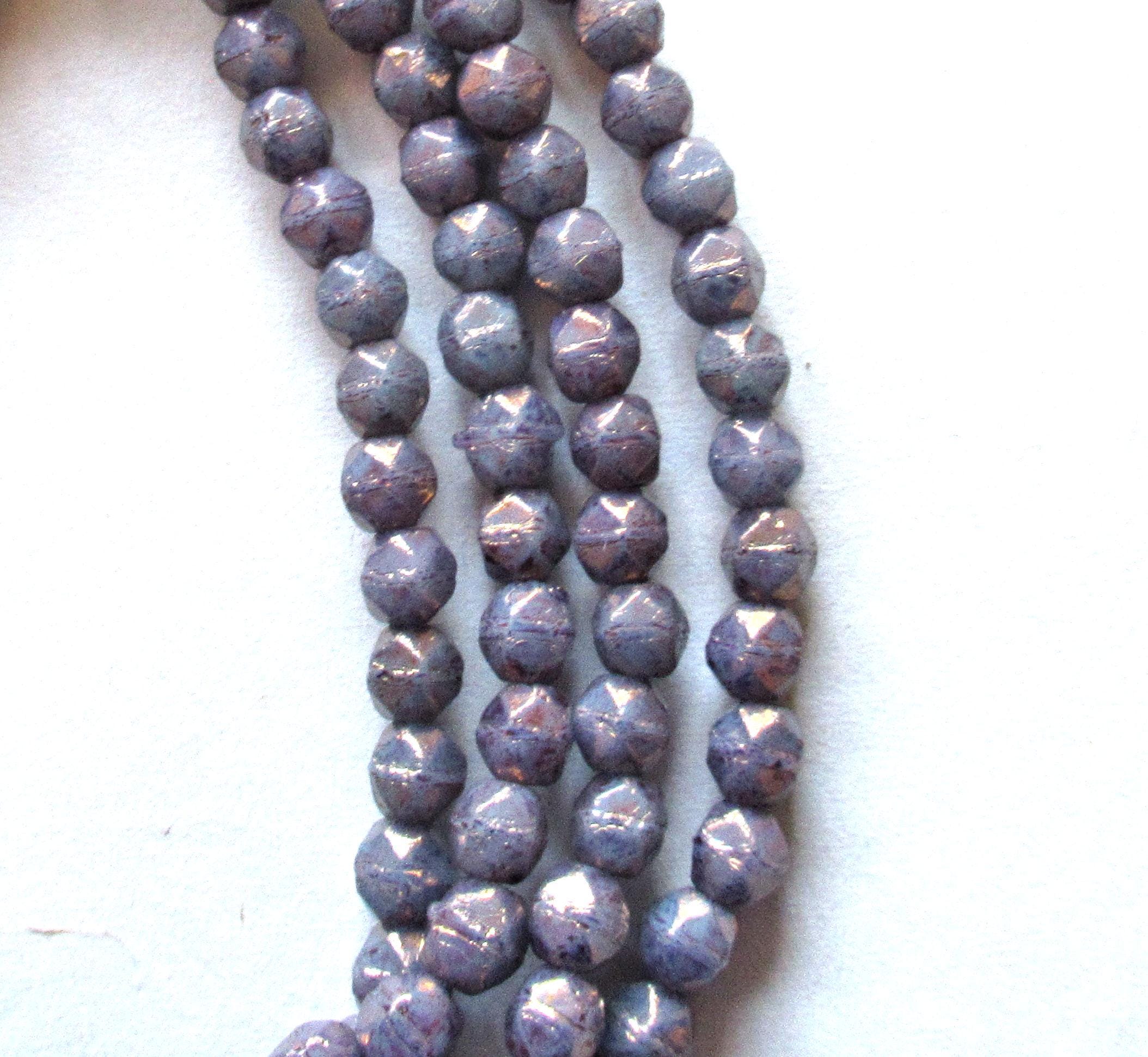 50 4mm Czech glass English cut faceted beads - opaque amethyst or purple with a gold luster finish - C0531