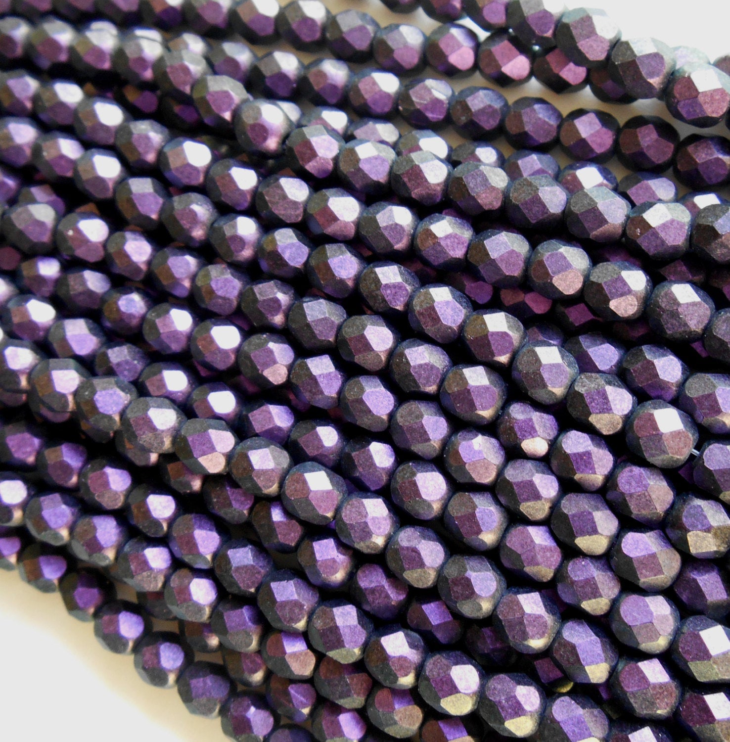 25 6mm Polychrome Black Currant Czech glass beads, deep, dark purple firepolished, faceted round beads, C4625 - Glorious Glass Beads