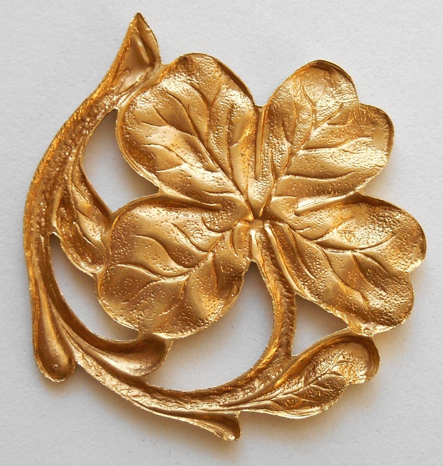 1 large raw brass shamrock, four leaf clover, ornament, pendant, connector, brass stamping, 42mm in diameter, made in the USA C3601 - Glorious Glass Beads
