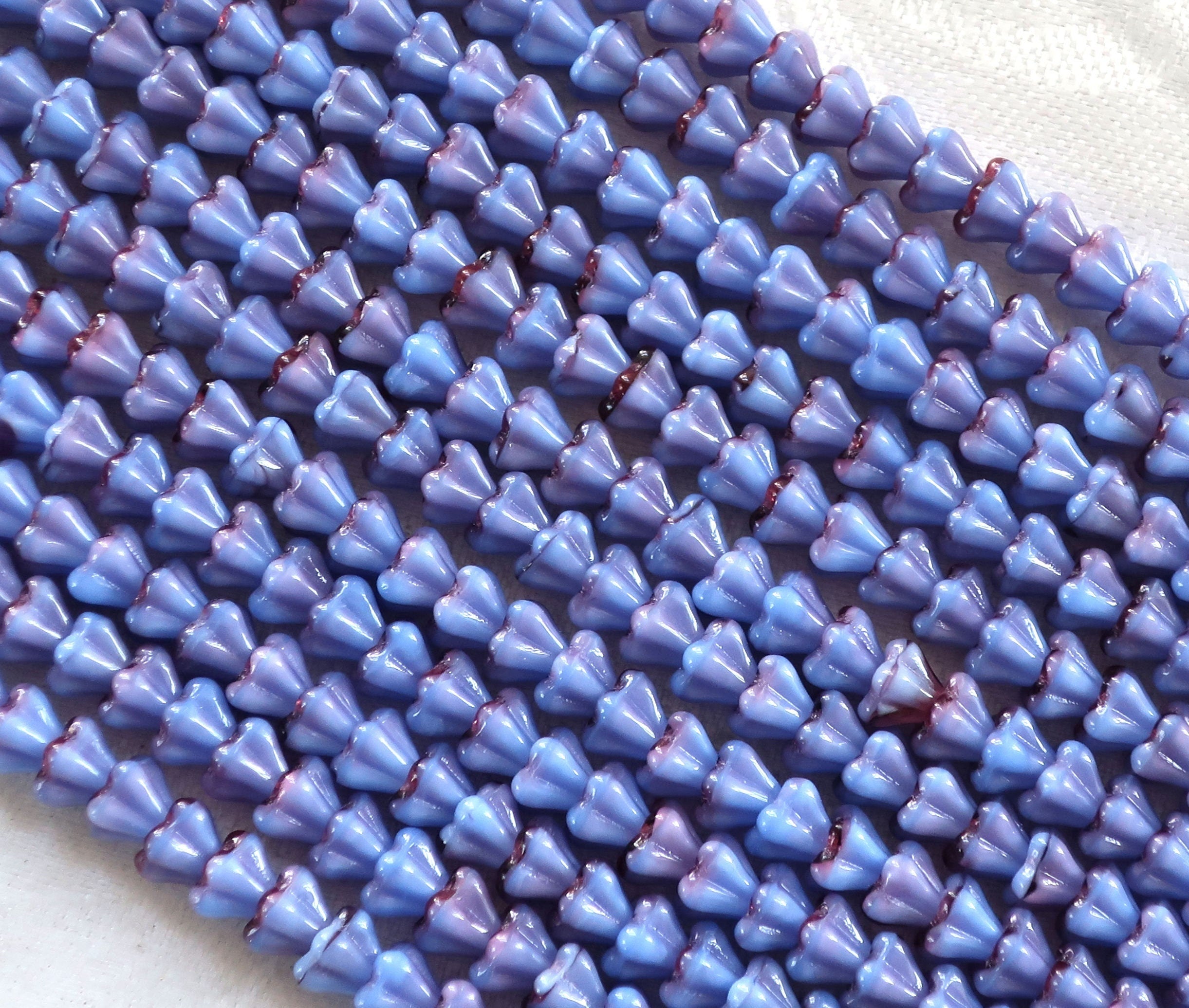 50 6 x 4mm Blue Raspberry Pink baby Bell Flower Czech glass beads, pressed glass beads C0089