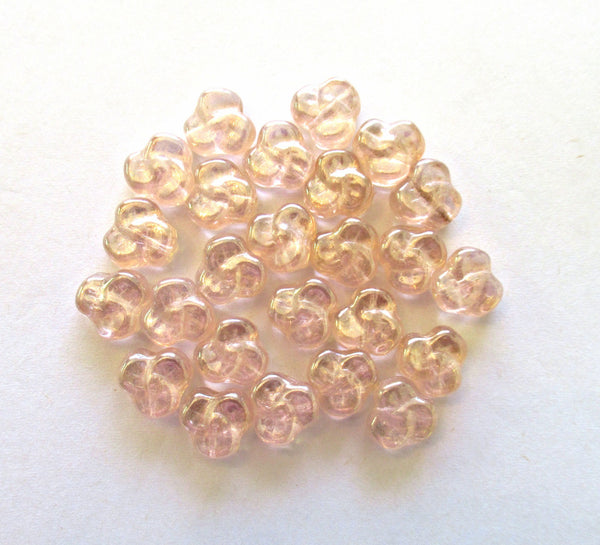 Lot of 25 9mm Czech glass pansy beads - transparent luster rosaline pink flower beads C0076