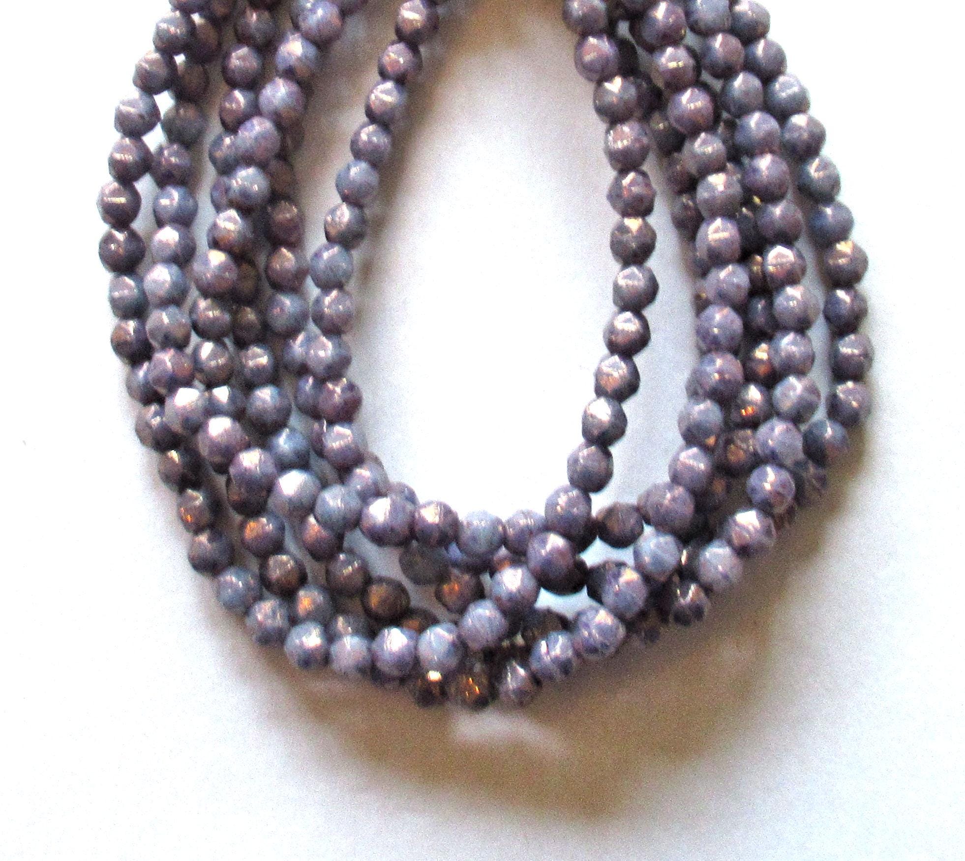 50 4mm Czech glass English cut faceted beads - opaque amethyst or purple with a gold luster finish - C0531