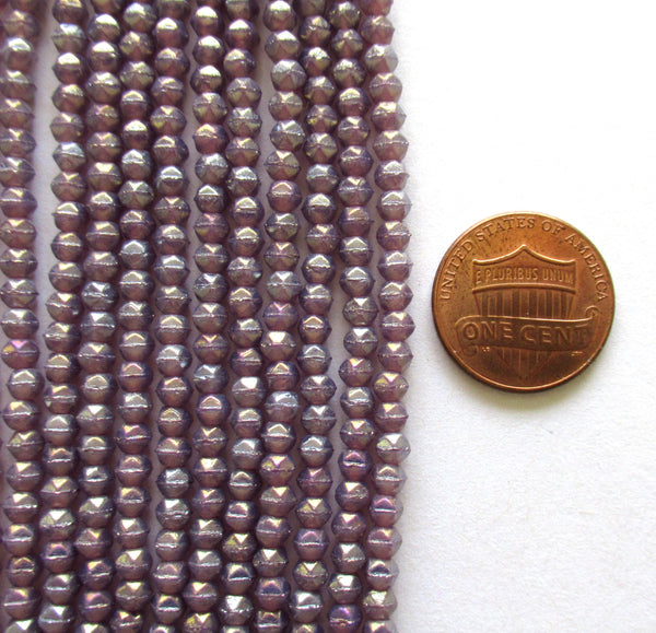 100 3mm Czech glass English cut beads - luster iris milky amethyst purple spacer beads - pressed glass beads - C0019