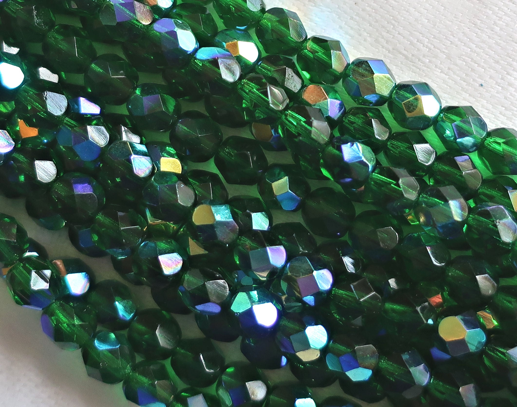 25 6mm Emerald Green AB Czech Glass beads, fire polished faceted round glass beads C7501