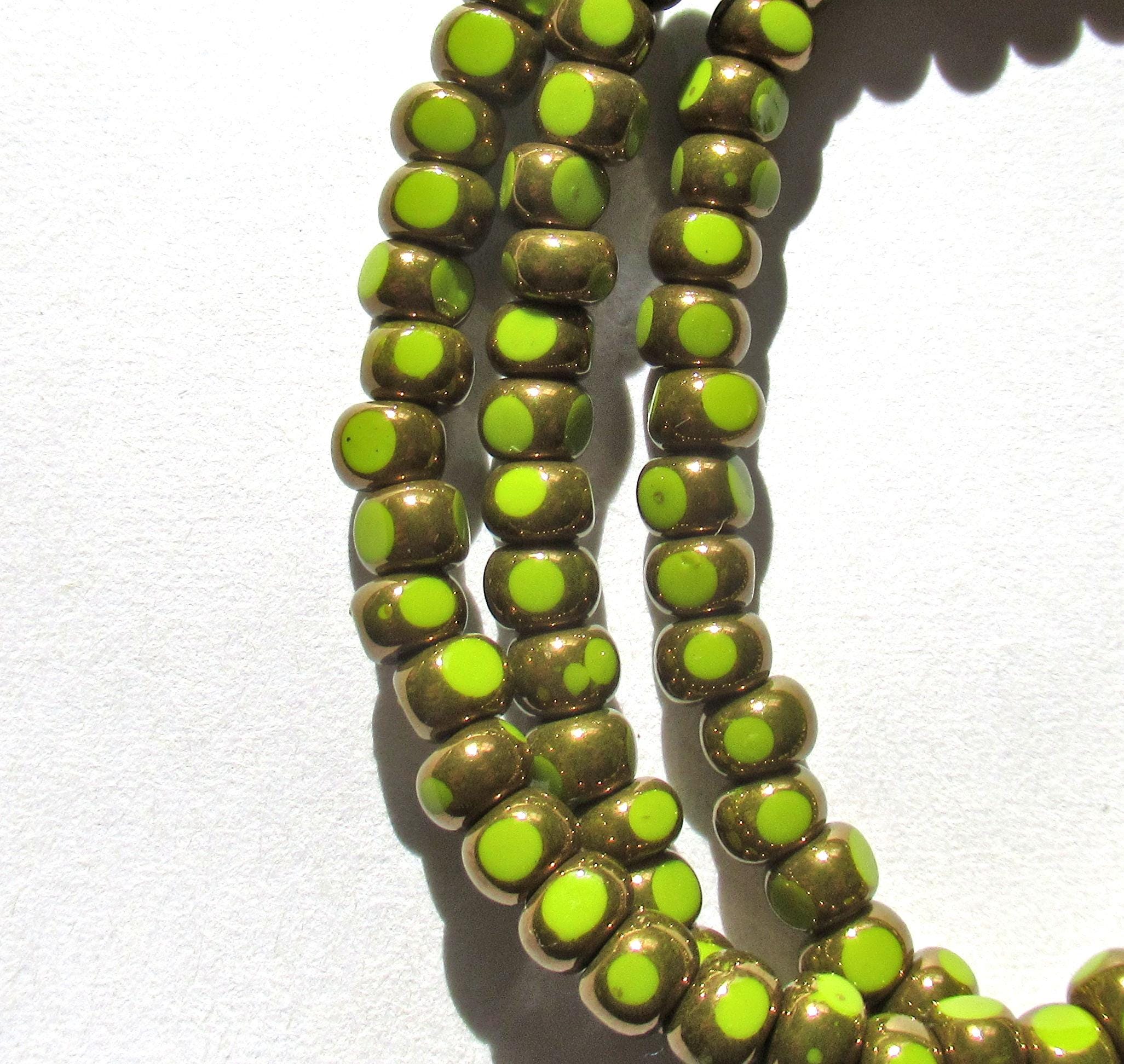 Fifty 6/0 tri cut faceted Czech glass seed beads -opaque avocado green with bronze accents - C00331