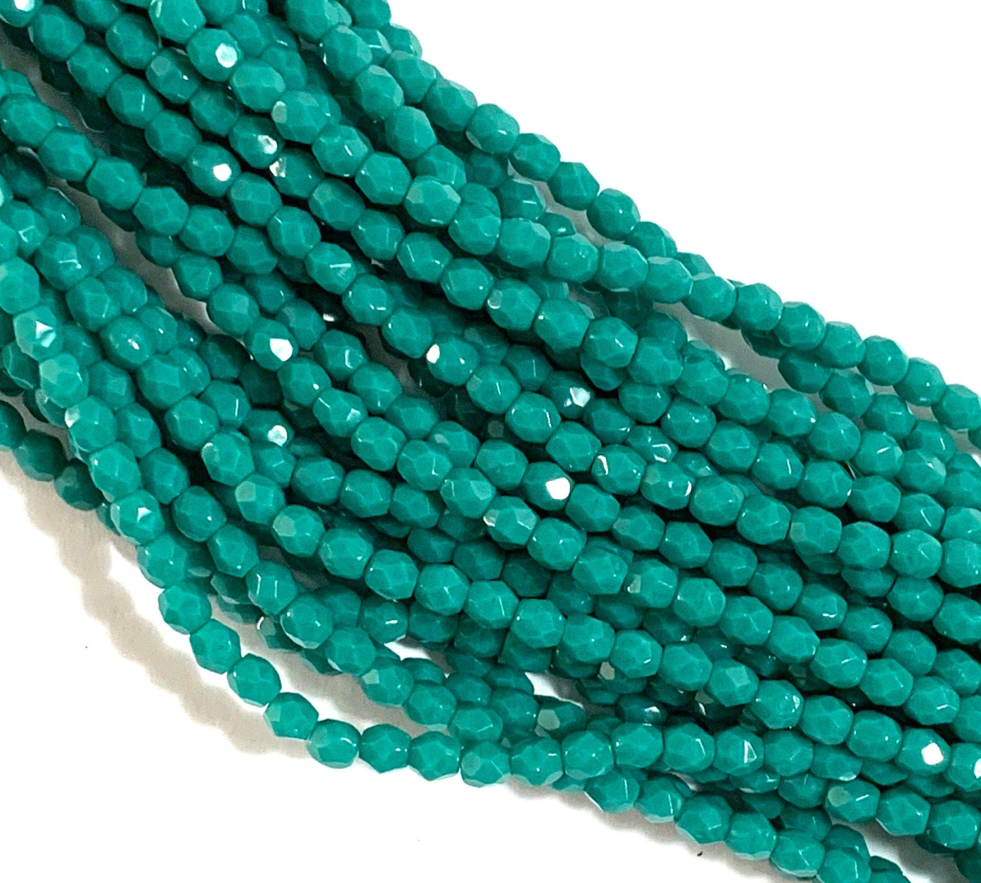 Lot of 50 3mm Persian turquoise green Czech glass beads, round, faceted fire polished beads C0024 - Glorious Glass Beads
