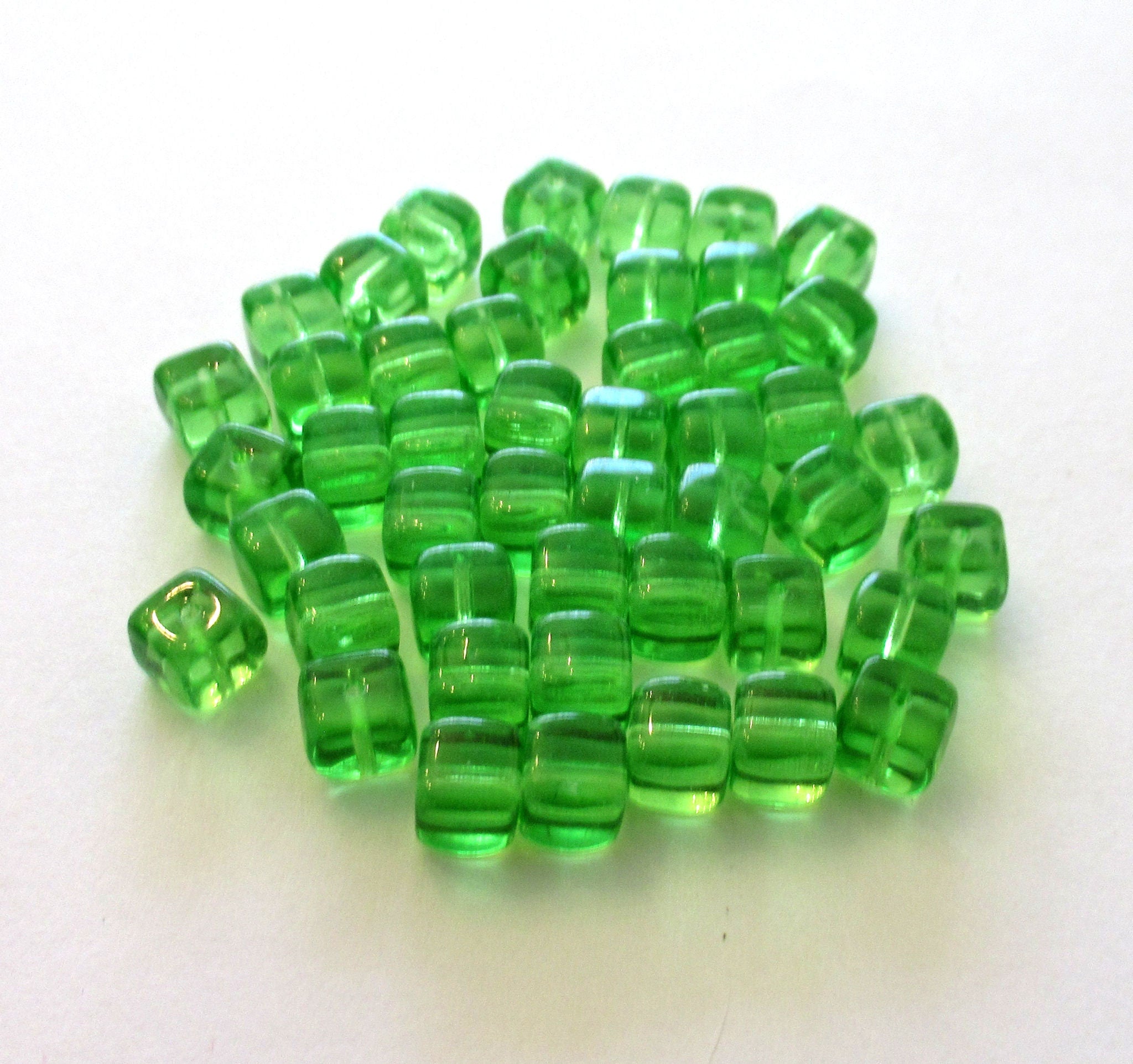 25 peridot green cube beads - 5 x 7mm Czech glass beads - C4225