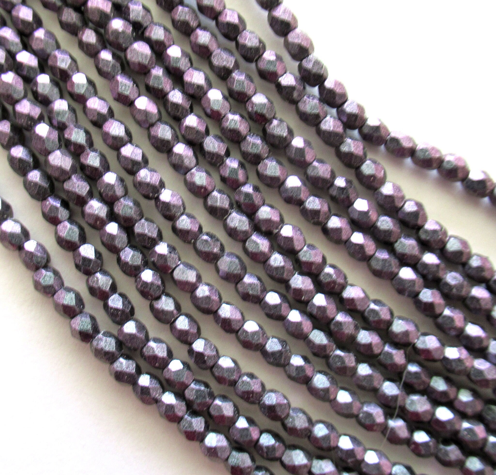 50 3mm Polychrome Orchid Aqua Czech glass beads - Matte purple with hints of Blue fire polished, faceted beads C0026