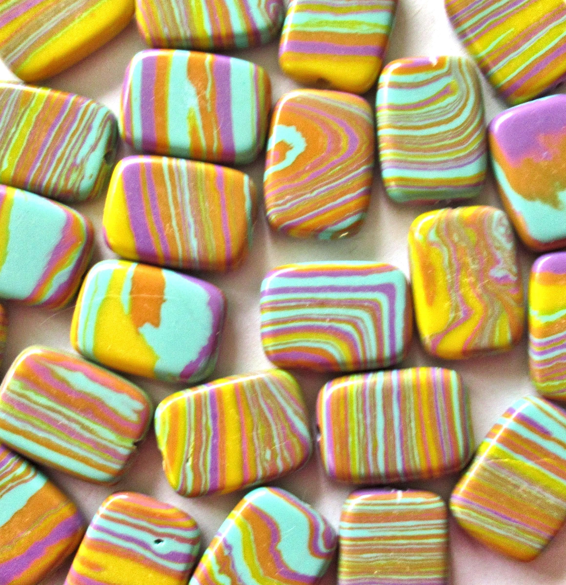 15mm Calsilica rainbow rectangle beads - 15 x 11mm - synthetic semiprecious gemstone beads - multi colored rectangles - 10 beads - 00053