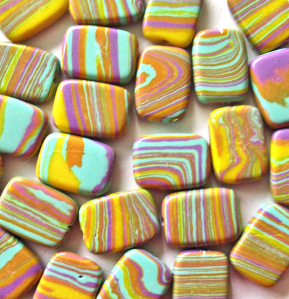 18mm Calsilica rainbow rectangle beads - 18 x 13mm - synthetic semiprecious gemstone beads - multi colored rectangles - 10 beads - 00053