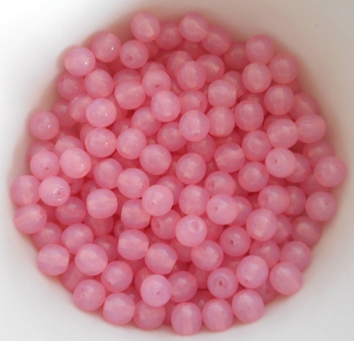 Lot of 50 6mm Czech glass beads, Milky Pink Rose Opal, opaque smooth round druk beads C8850