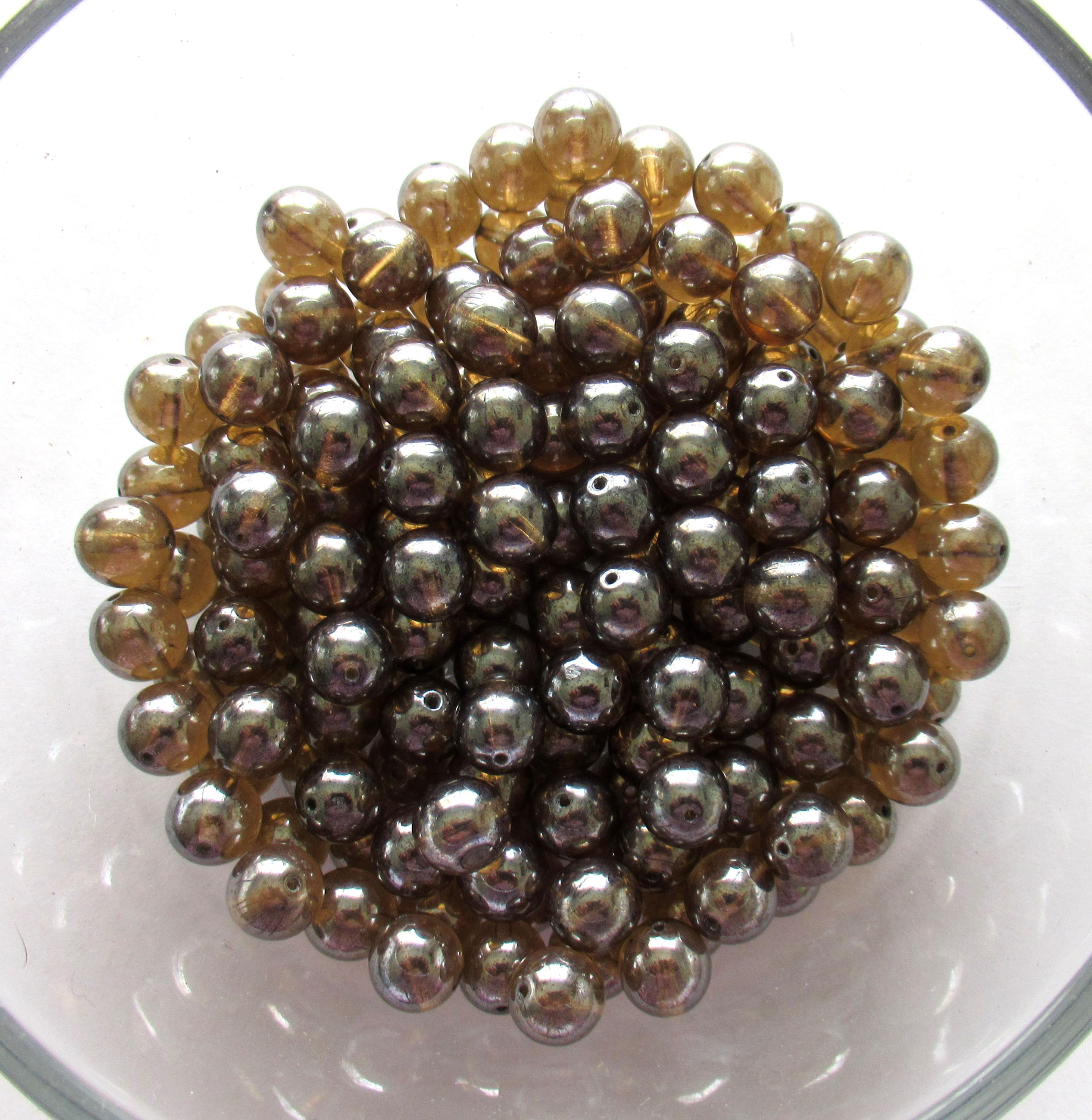 Czech glass brown druk beads - Somkey Topaz Shimmer - 8mm - smooth round druks - 25pcs - C0096