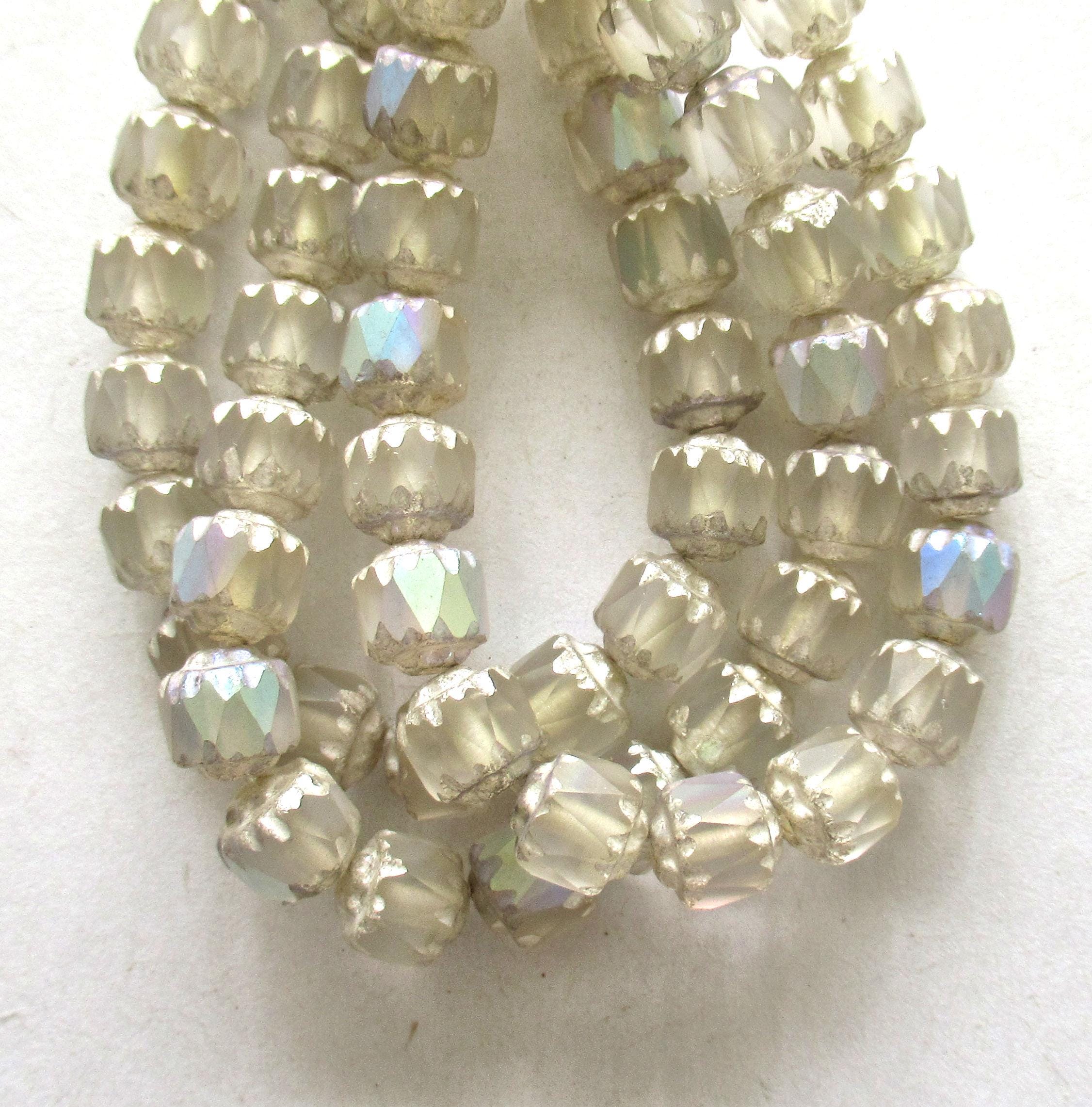 Lot of 20 6mm Czech glass cathedral beads - matte crystal ab w/ silver picasso accents - faceted fire polished antique cut beads C00081