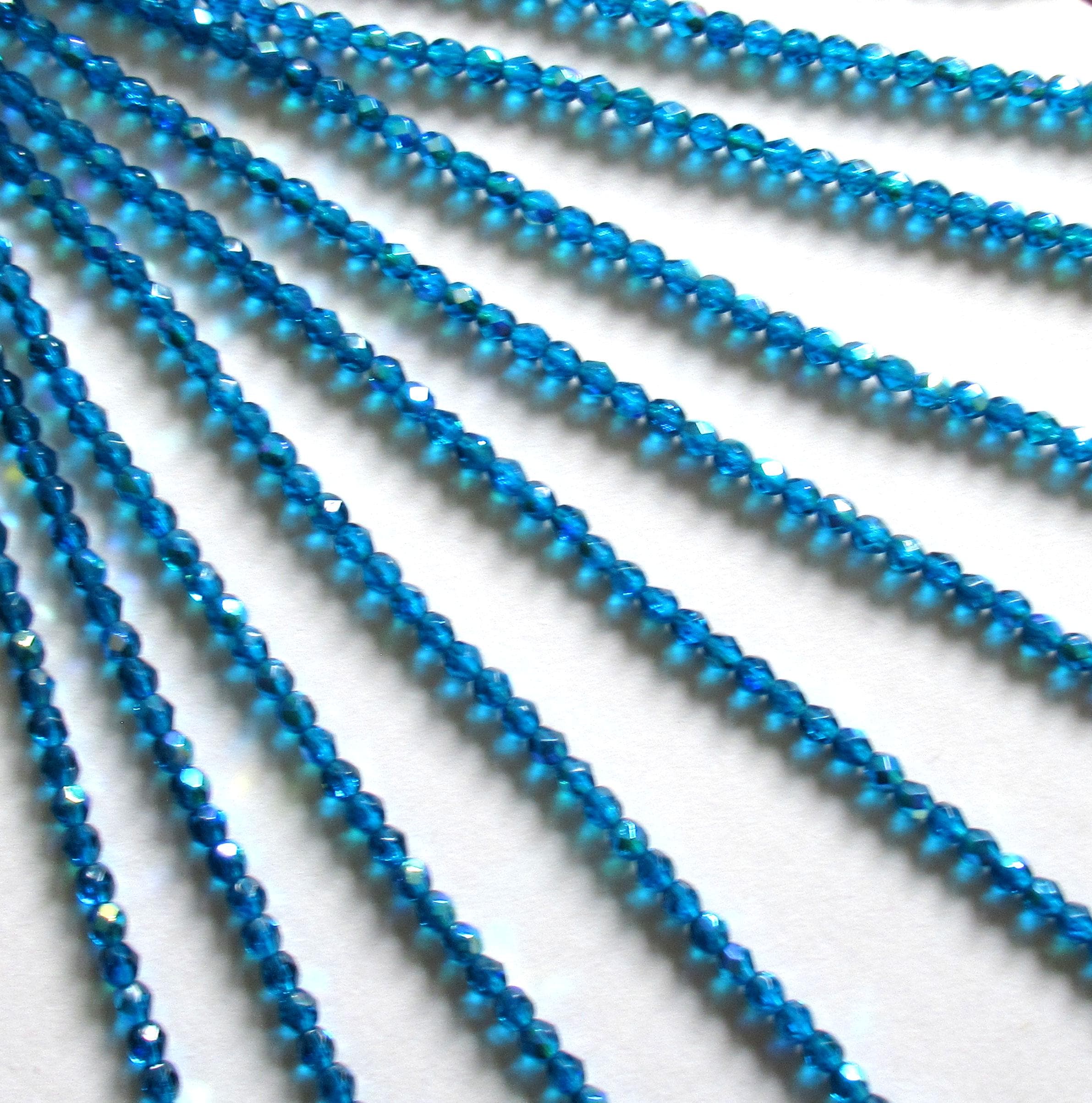 50 4mm Czech glass beads - capri blue AB 0 fire polished faceted round beads- C0086