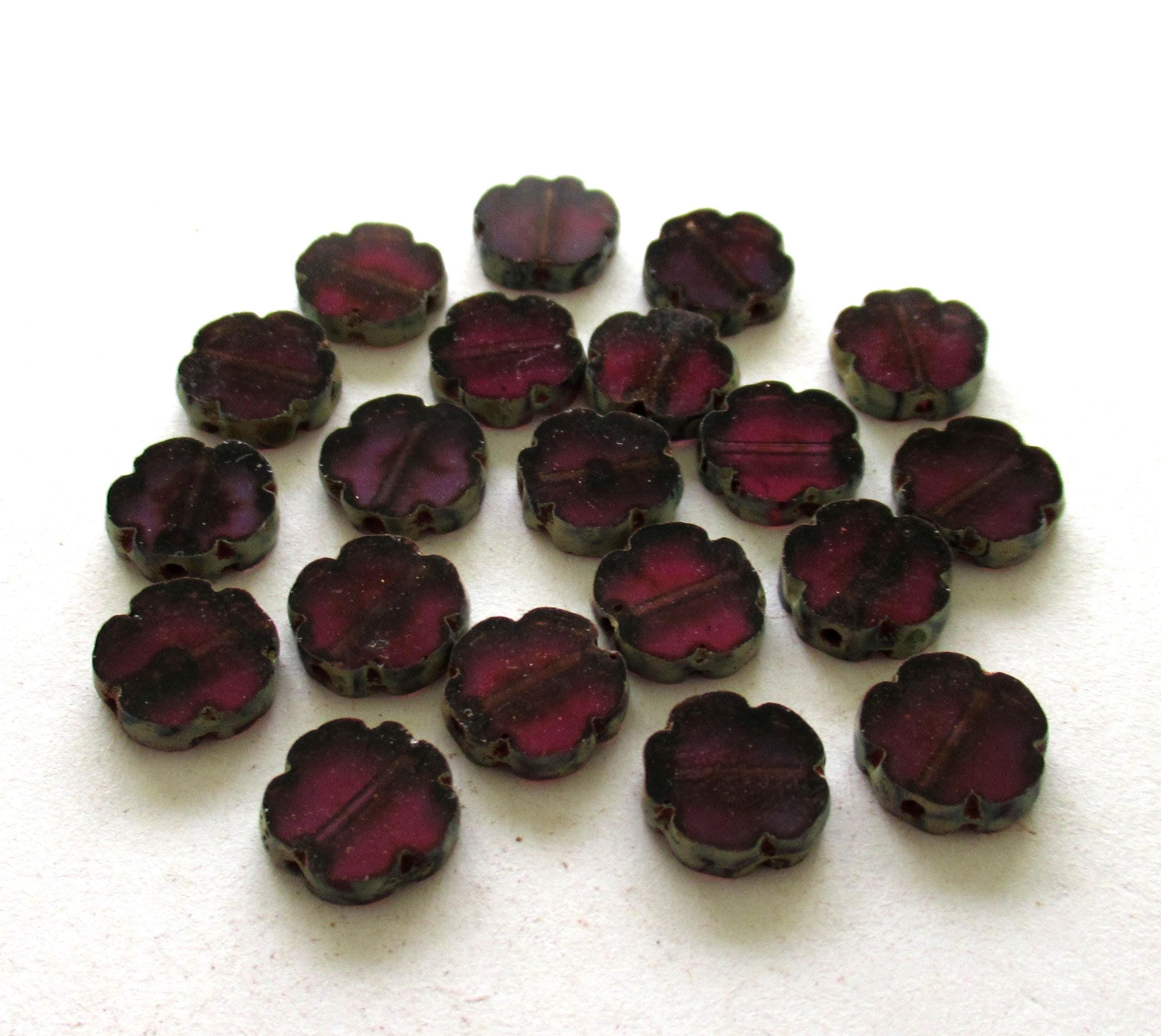 Czech glass flower beads - two tone transparent purple or amethyst picasso flowers - 10mm table cut beads - 10 pieces - C00101